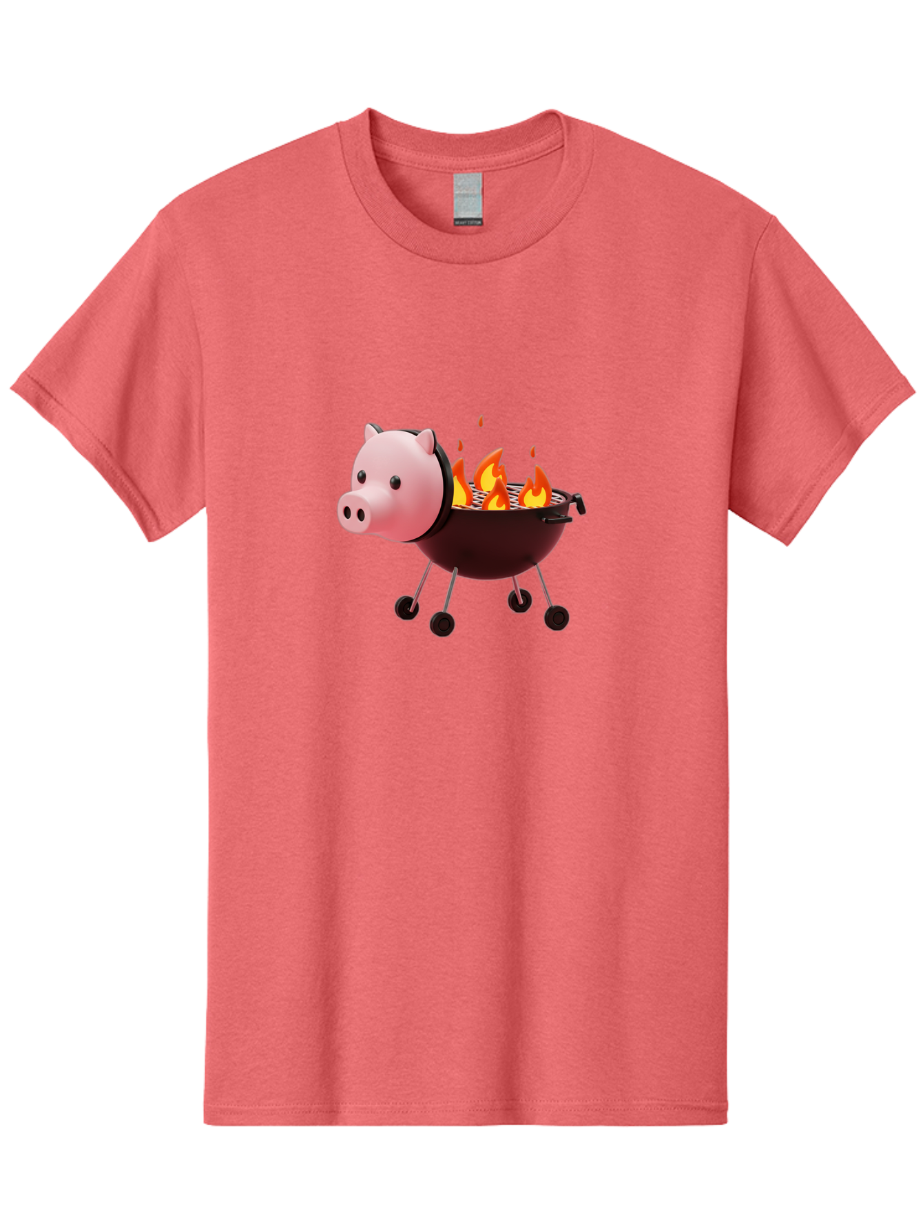 Pig-Head-On-Grill Men'S Graphic Tee, 100% Cotton, Comfortable Casual Summer Wear, Machine Washable, Pig Shaped Barbecue Grill, Barbecue Cooking, Grilling Meat, Cartoon Pig, Grill With Flames, Playful Kitchen Decor, Whimsical Design, Bac244