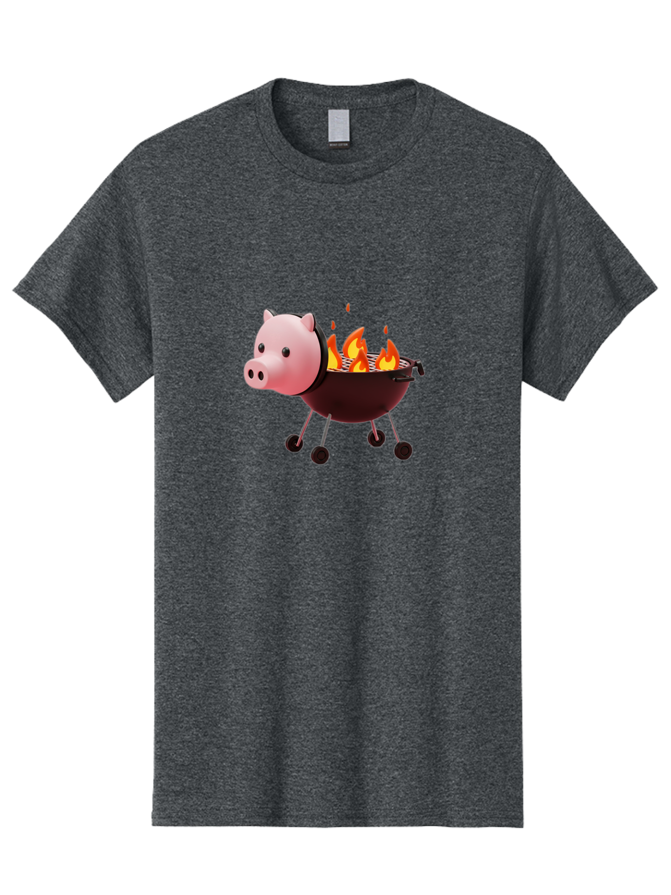 Pig-Head-On-Grill Men'S Graphic Tee, 100% Cotton, Comfortable Casual Summer Wear, Machine Washable, Pig Shaped Barbecue Grill, Barbecue Cooking, Grilling Meat, Cartoon Pig, Grill With Flames, Playful Kitchen Decor, Whimsical Design, Bac244