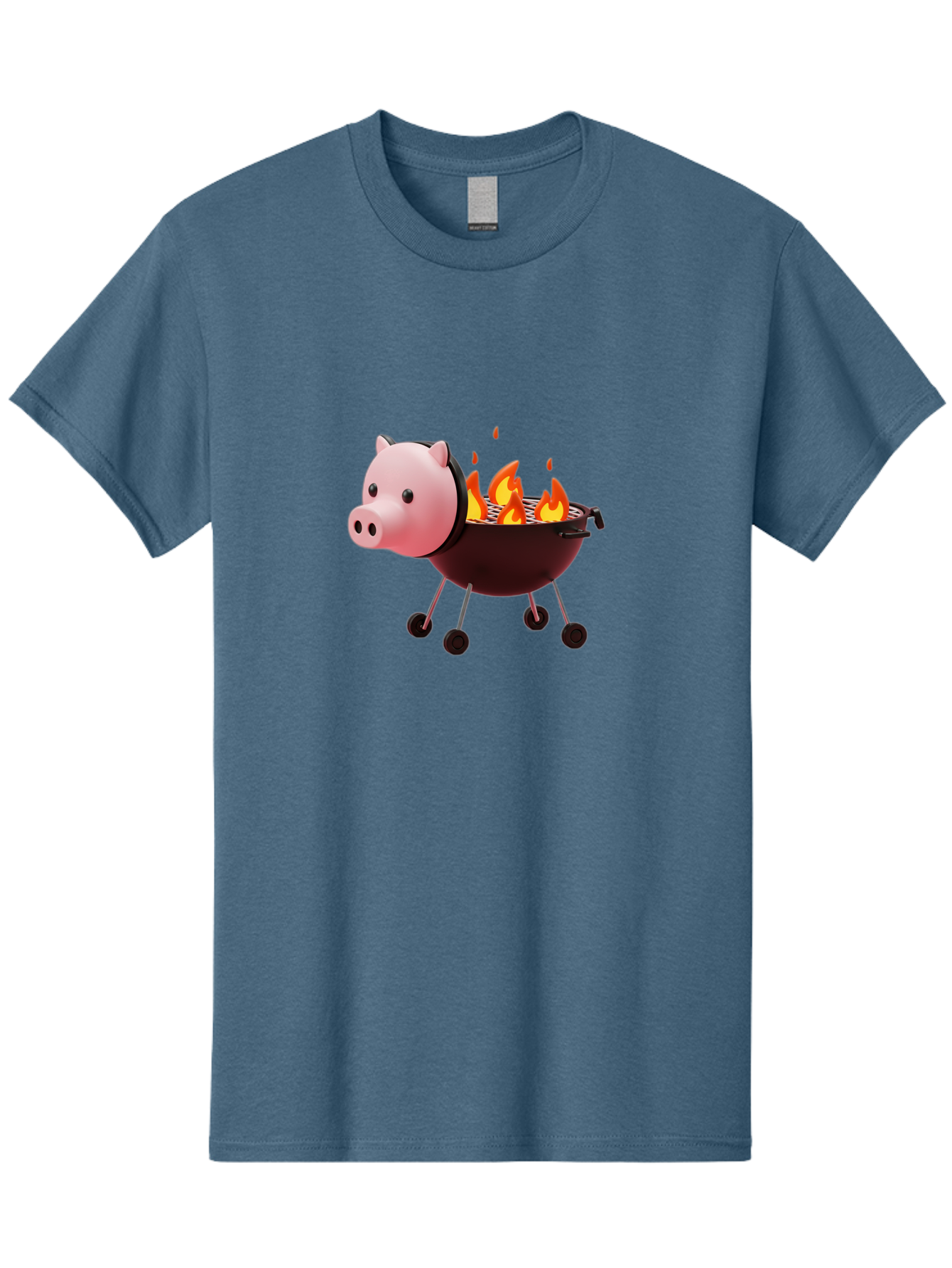 Pig-Head-On-Grill Men'S Graphic Tee, 100% Cotton, Comfortable Casual Summer Wear, Machine Washable, Pig Shaped Barbecue Grill, Barbecue Cooking, Grilling Meat, Cartoon Pig, Grill With Flames, Playful Kitchen Decor, Whimsical Design, Bac244