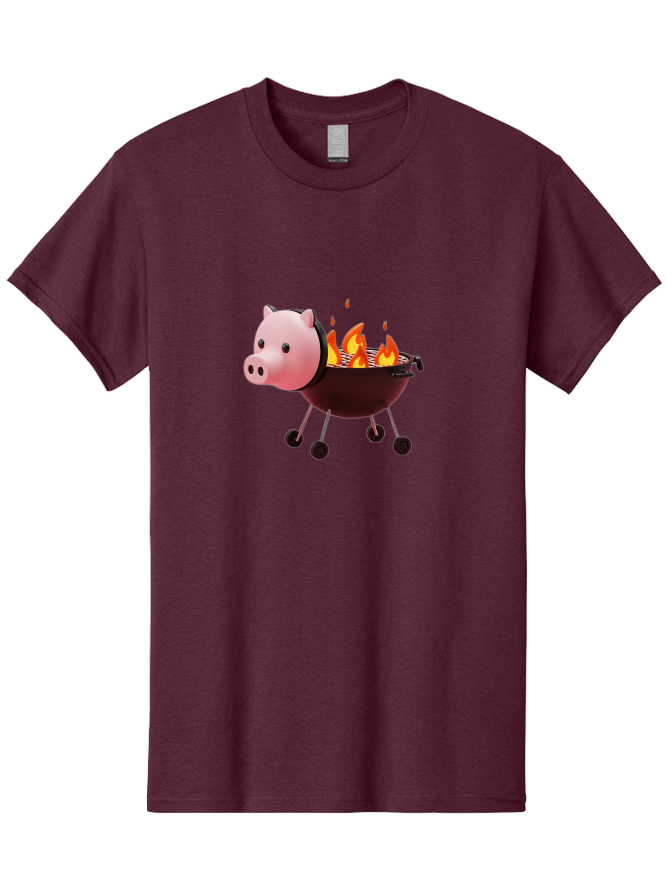 Pig-Head-On-Grill Men'S Graphic Tee, 100% Cotton, Comfortable Casual Summer Wear, Machine Washable, Pig Shaped Barbecue Grill, Barbecue Cooking, Grilling Meat, Cartoon Pig, Grill With Flames, Playful Kitchen Decor, Whimsical Design, Bac244