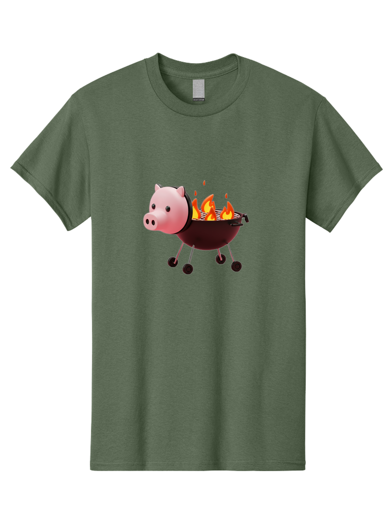 Pig-Head-On-Grill Men'S Graphic Tee, 100% Cotton, Comfortable Casual Summer Wear, Machine Washable, Pig Shaped Barbecue Grill, Barbecue Cooking, Grilling Meat, Cartoon Pig, Grill With Flames, Playful Kitchen Decor, Whimsical Design, Bac244