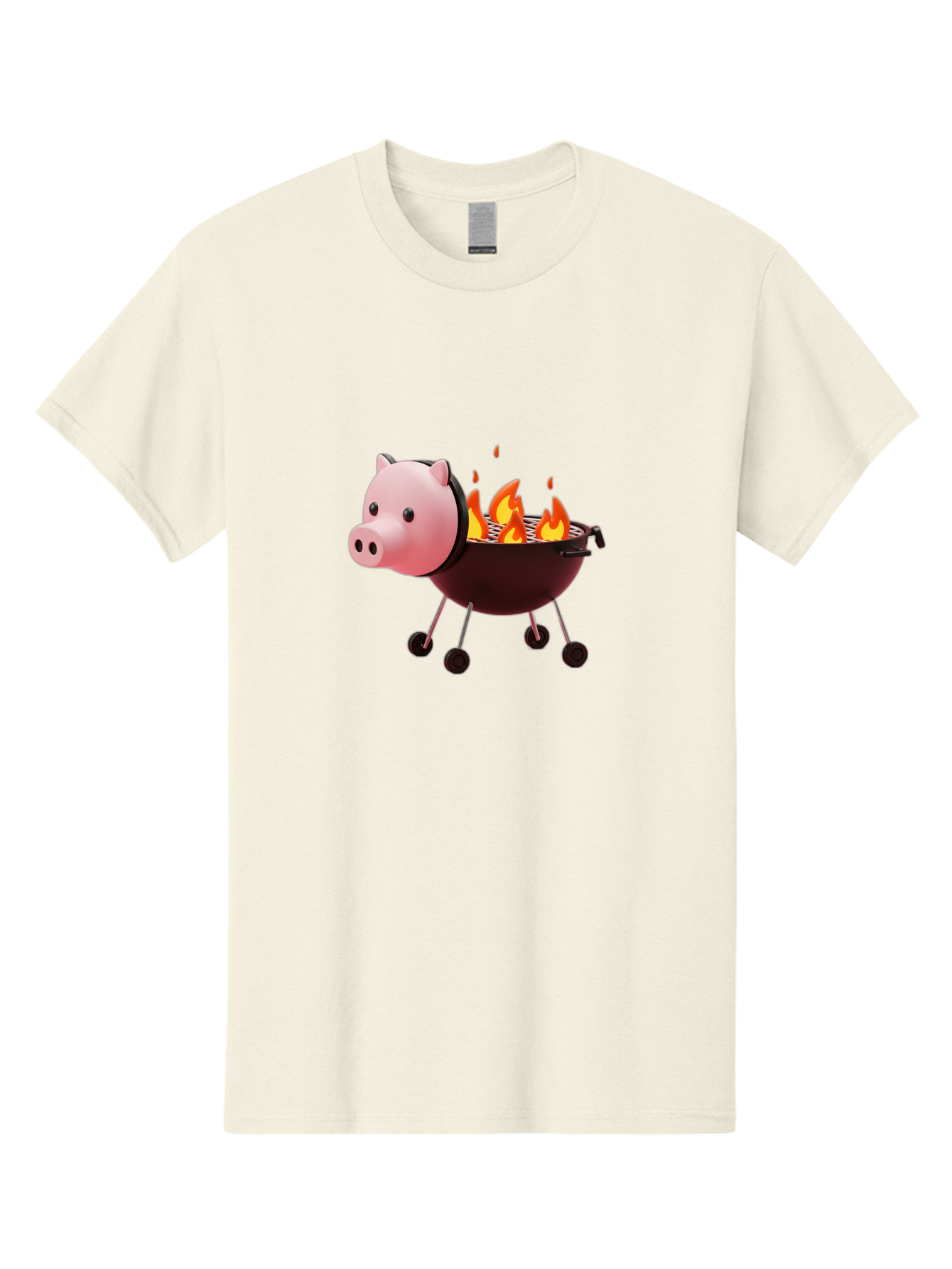 Pig-Head-On-Grill Men'S Graphic Tee, 100% Cotton, Comfortable Casual Summer Wear, Machine Washable, Pig Shaped Barbecue Grill, Barbecue Cooking, Grilling Meat, Cartoon Pig, Grill With Flames, Playful Kitchen Decor, Whimsical Design, Bac244