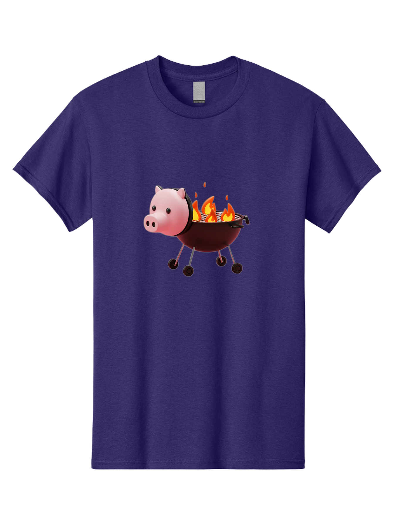 Pig-Head-On-Grill Men'S Graphic Tee, 100% Cotton, Comfortable Casual Summer Wear, Machine Washable, Pig Shaped Barbecue Grill, Barbecue Cooking, Grilling Meat, Cartoon Pig, Grill With Flames, Playful Kitchen Decor, Whimsical Design, Bac244