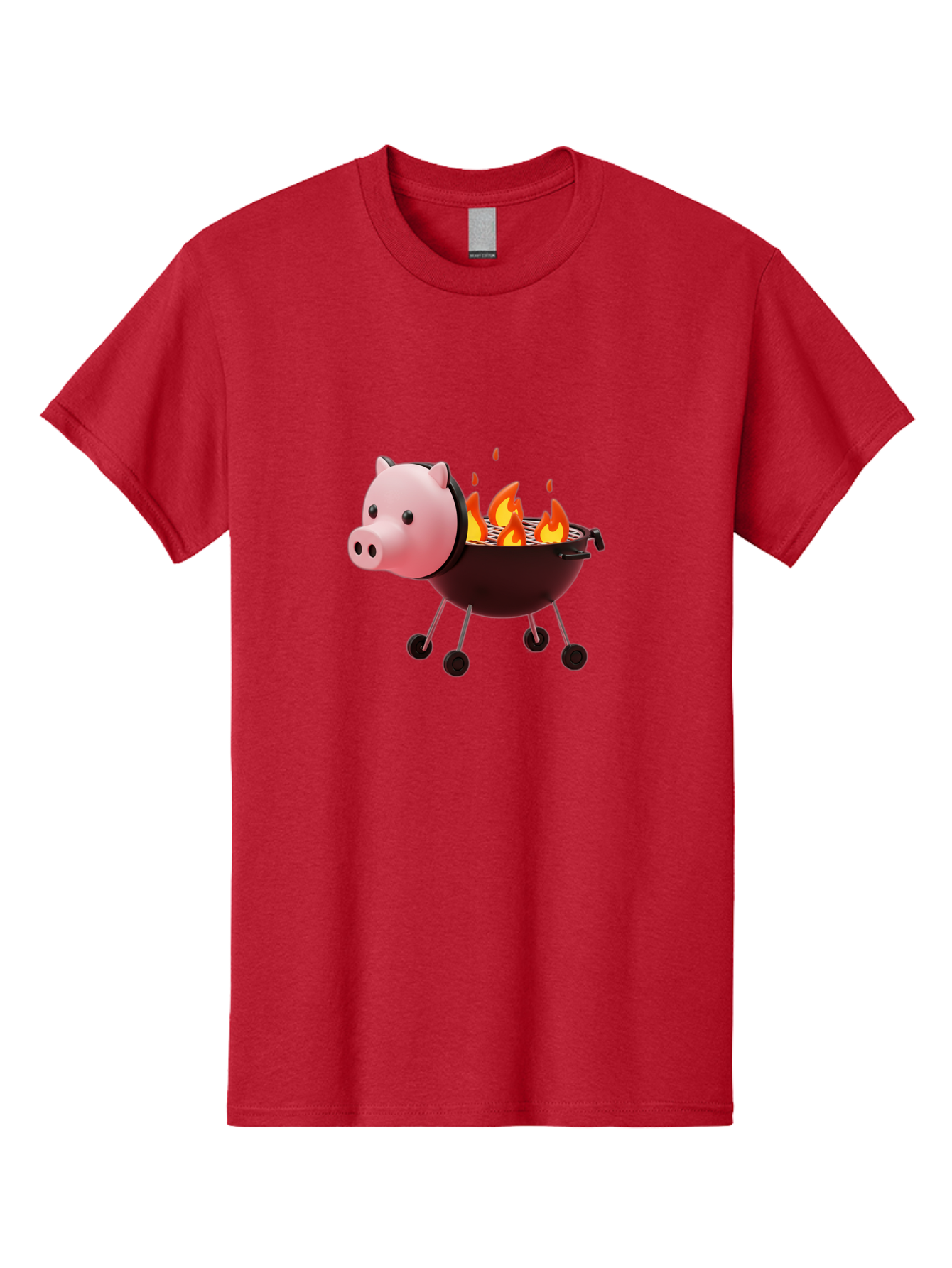 Pig-Head-On-Grill Men'S Graphic Tee, 100% Cotton, Comfortable Casual Summer Wear, Machine Washable, Pig Shaped Barbecue Grill, Barbecue Cooking, Grilling Meat, Cartoon Pig, Grill With Flames, Playful Kitchen Decor, Whimsical Design, Bac244