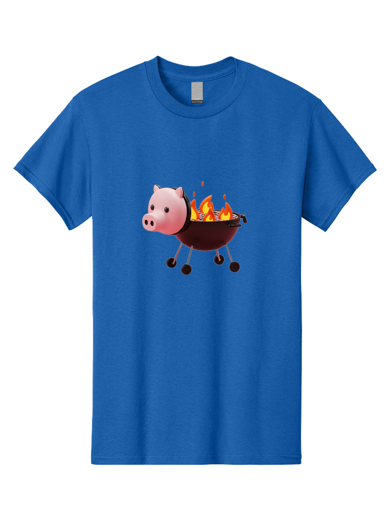 Pig-Head-On-Grill Men'S Graphic Tee, 100% Cotton, Comfortable Casual Summer Wear, Machine Washable, Pig Shaped Barbecue Grill, Barbecue Cooking, Grilling Meat, Cartoon Pig, Grill With Flames, Playful Kitchen Decor, Whimsical Design, Bac244