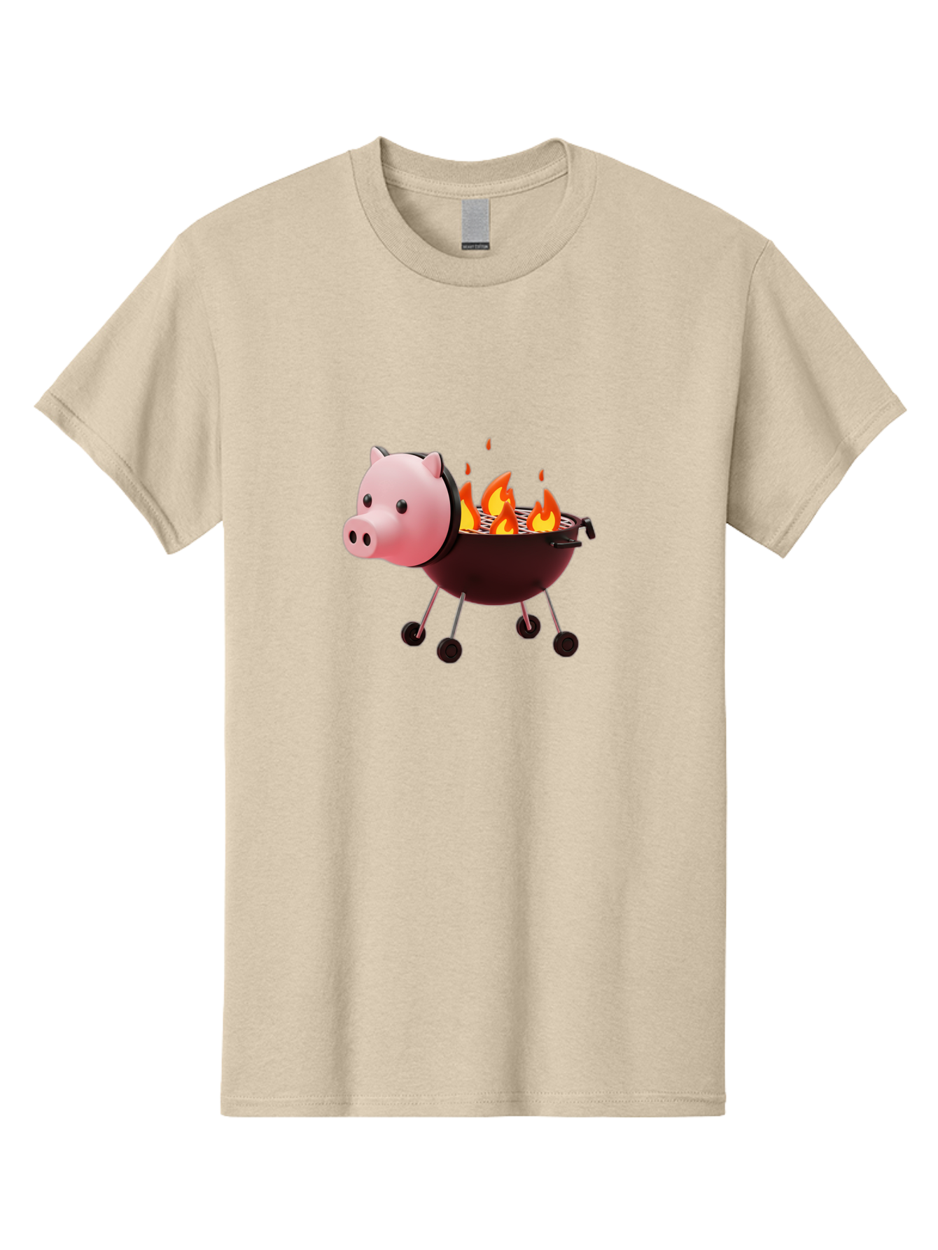 Pig-Head-On-Grill Men'S Graphic Tee, 100% Cotton, Comfortable Casual Summer Wear, Machine Washable, Pig Shaped Barbecue Grill, Barbecue Cooking, Grilling Meat, Cartoon Pig, Grill With Flames, Playful Kitchen Decor, Whimsical Design, Bac244