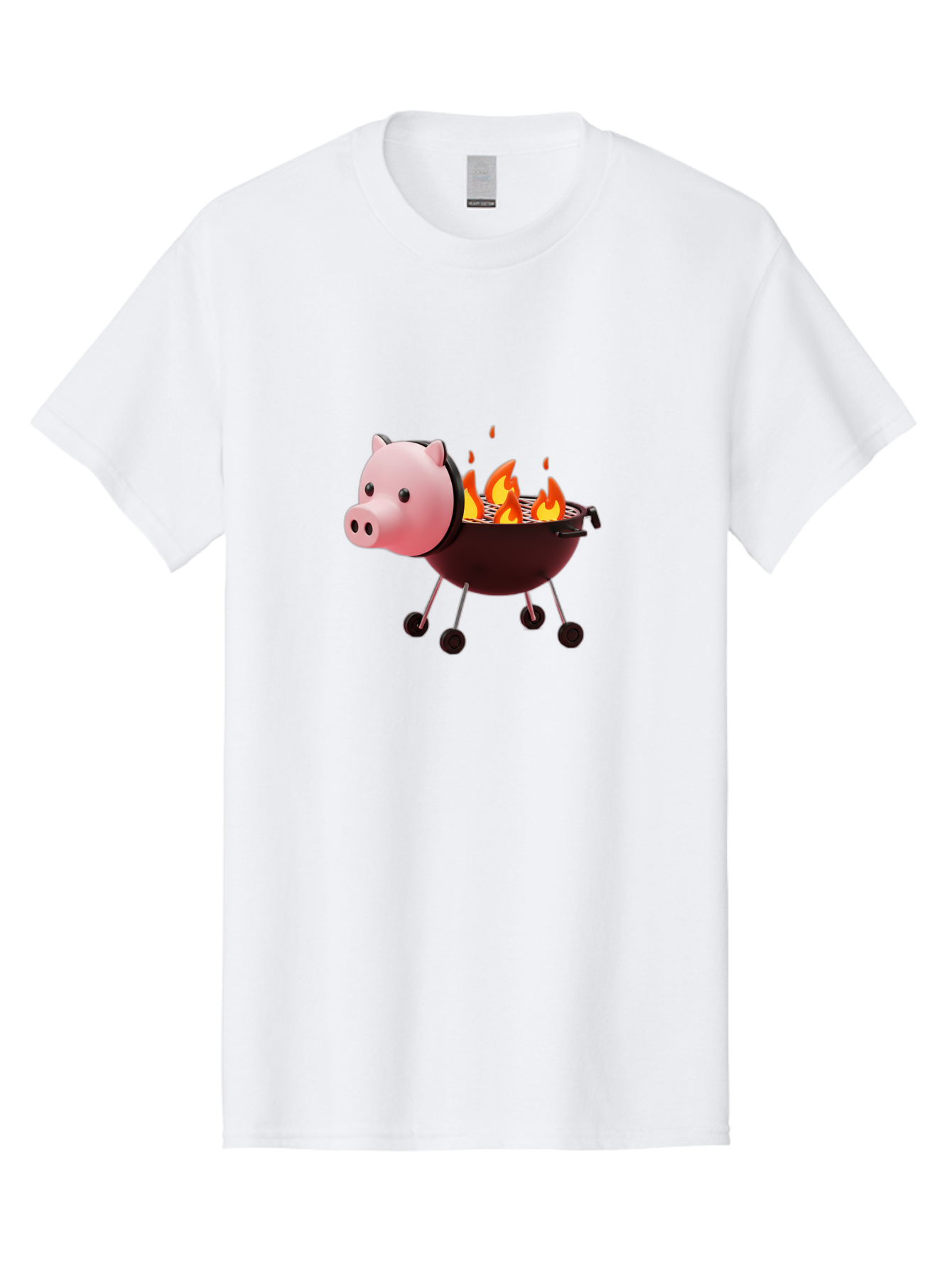 Pig-Head-On-Grill Men'S Graphic Tee, 100% Cotton, Comfortable Casual Summer Wear, Machine Washable, Pig Shaped Barbecue Grill, Barbecue Cooking, Grilling Meat, Cartoon Pig, Grill With Flames, Playful Kitchen Decor, Whimsical Design, Bac244