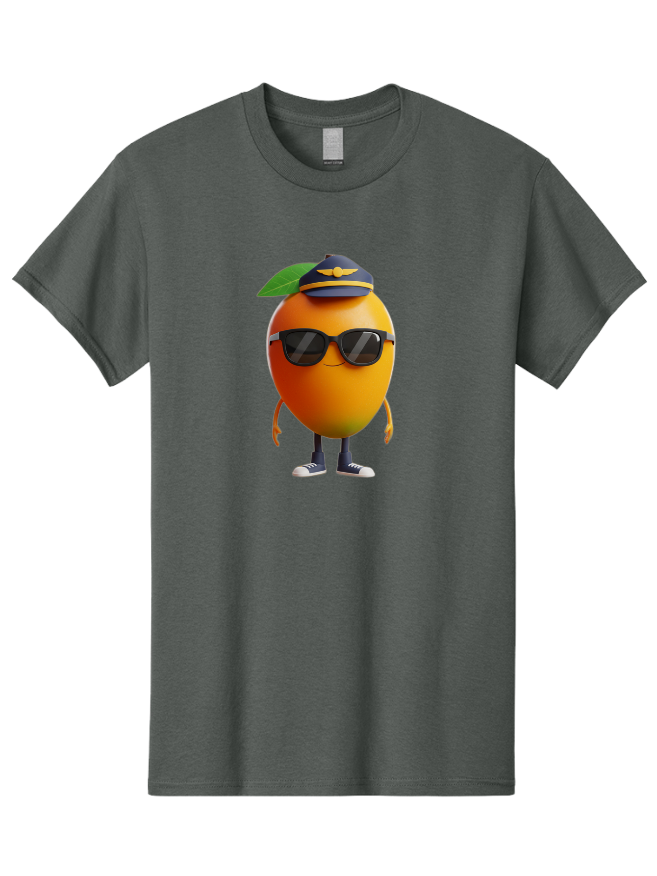 Pilot-Orange Men'S Graphic Tee, 100% Cotton, Comfortable Casual Summer Wear, Machine Washable, Cartoon Orange Character, Pilot Hat, Sunglasses, Blue Sneakers, Smiling Face, Citrus Fruit, Fun Illustration, Vibrant Orange, Playful Design, Bac245