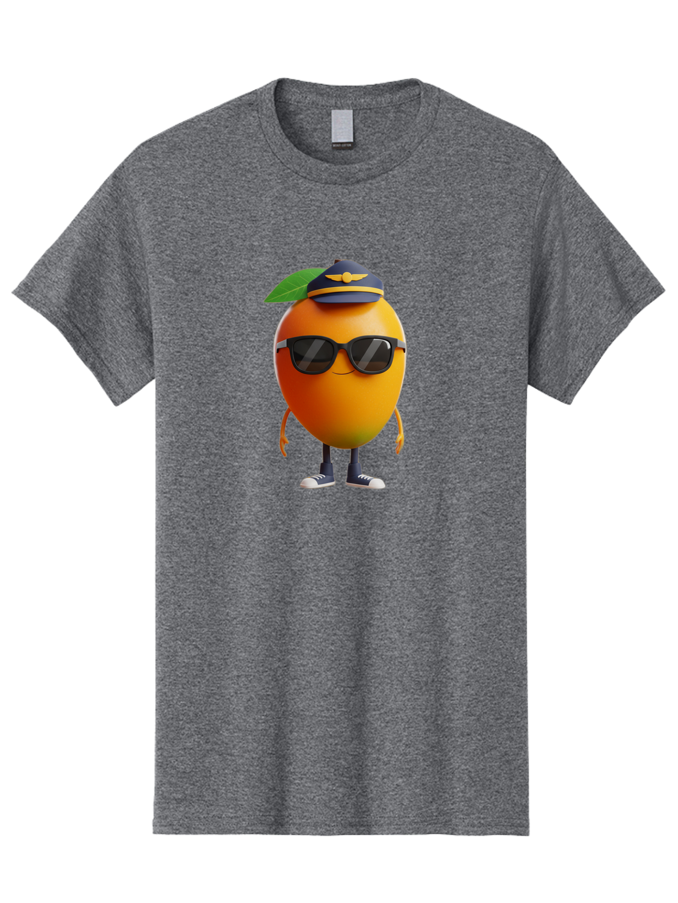 Pilot-Orange Men'S Graphic Tee, 100% Cotton, Comfortable Casual Summer Wear, Machine Washable, Cartoon Orange Character, Pilot Hat, Sunglasses, Blue Sneakers, Smiling Face, Citrus Fruit, Fun Illustration, Vibrant Orange, Playful Design, Bac245