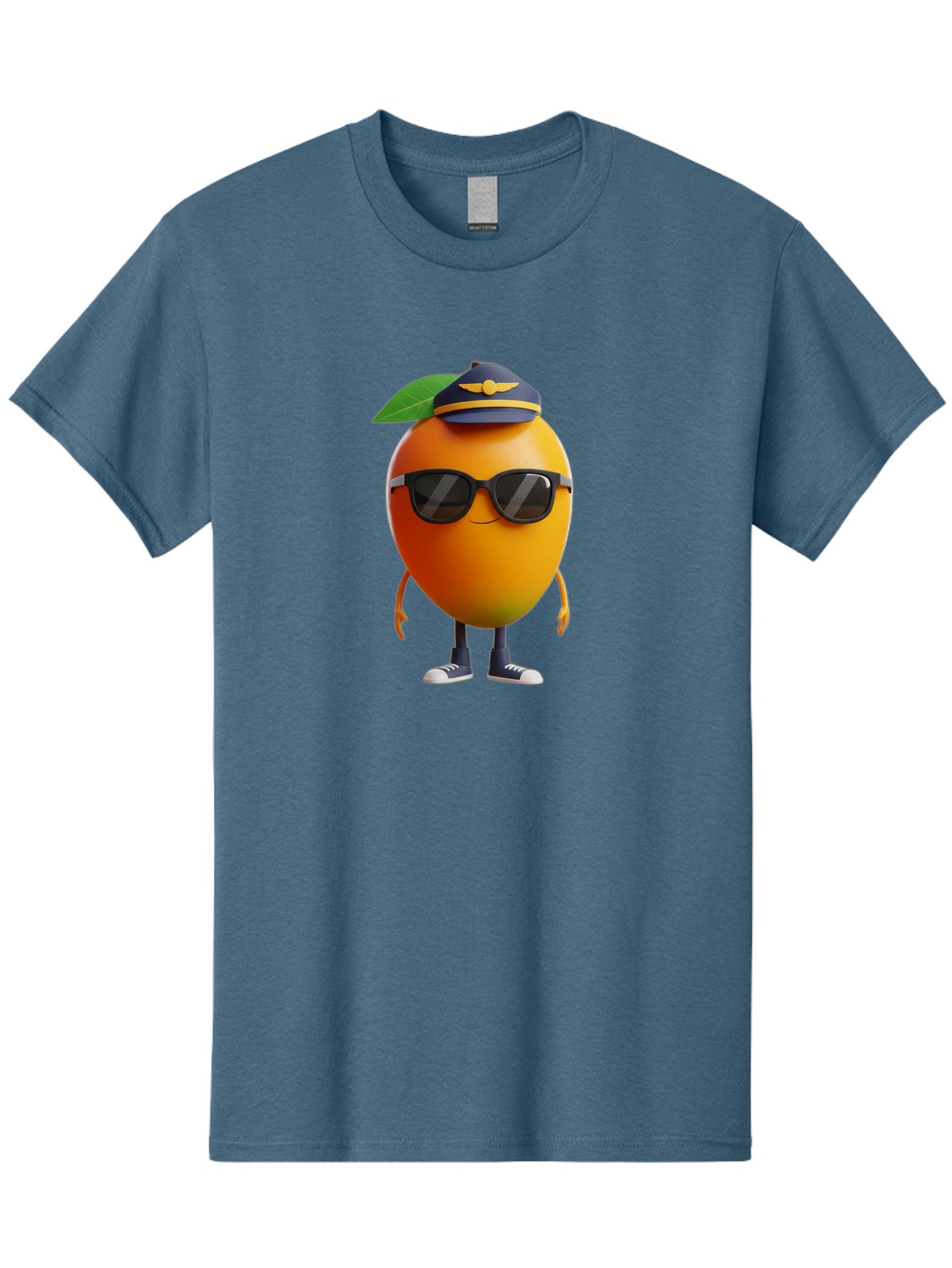 Pilot-Orange Men'S Graphic Tee, 100% Cotton, Comfortable Casual Summer Wear, Machine Washable, Cartoon Orange Character, Pilot Hat, Sunglasses, Blue Sneakers, Smiling Face, Citrus Fruit, Fun Illustration, Vibrant Orange, Playful Design, Bac245
