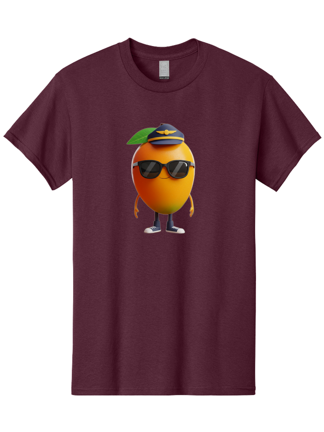 Pilot-Orange Men'S Graphic Tee, 100% Cotton, Comfortable Casual Summer Wear, Machine Washable, Cartoon Orange Character, Pilot Hat, Sunglasses, Blue Sneakers, Smiling Face, Citrus Fruit, Fun Illustration, Vibrant Orange, Playful Design, Bac245