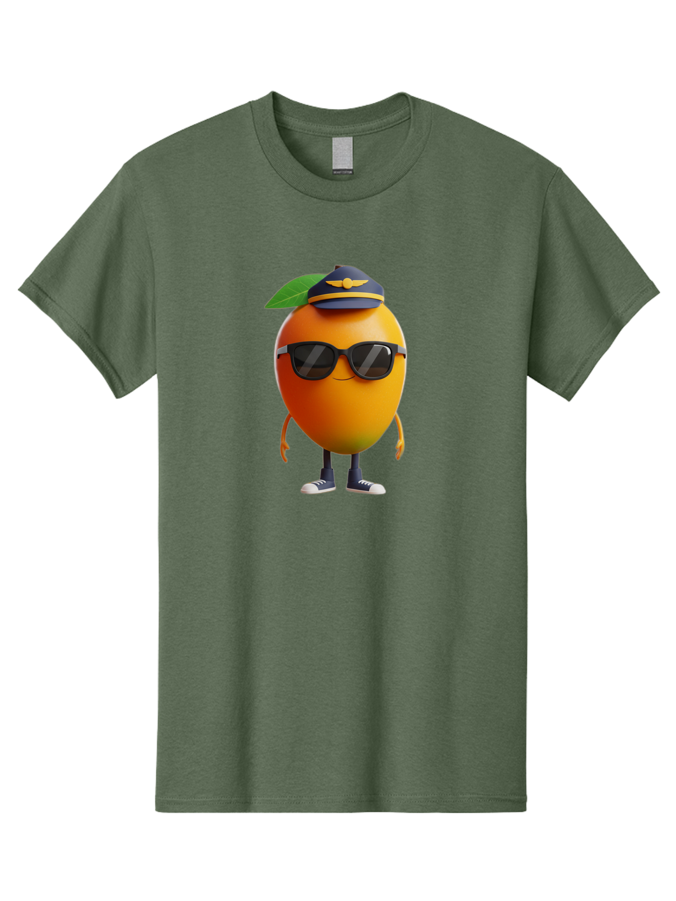 Pilot-Orange Men'S Graphic Tee, 100% Cotton, Comfortable Casual Summer Wear, Machine Washable, Cartoon Orange Character, Pilot Hat, Sunglasses, Blue Sneakers, Smiling Face, Citrus Fruit, Fun Illustration, Vibrant Orange, Playful Design, Bac245