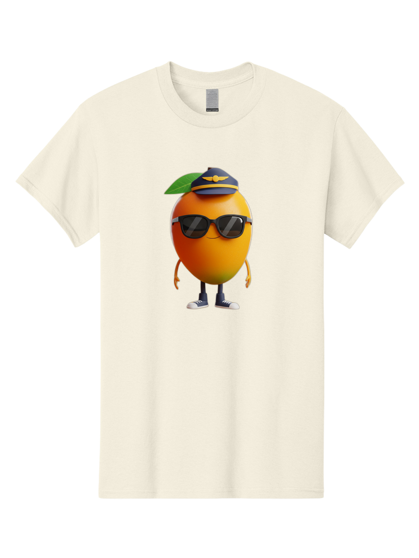 Pilot-Orange Men'S Graphic Tee, 100% Cotton, Comfortable Casual Summer Wear, Machine Washable, Cartoon Orange Character, Pilot Hat, Sunglasses, Blue Sneakers, Smiling Face, Citrus Fruit, Fun Illustration, Vibrant Orange, Playful Design, Bac245