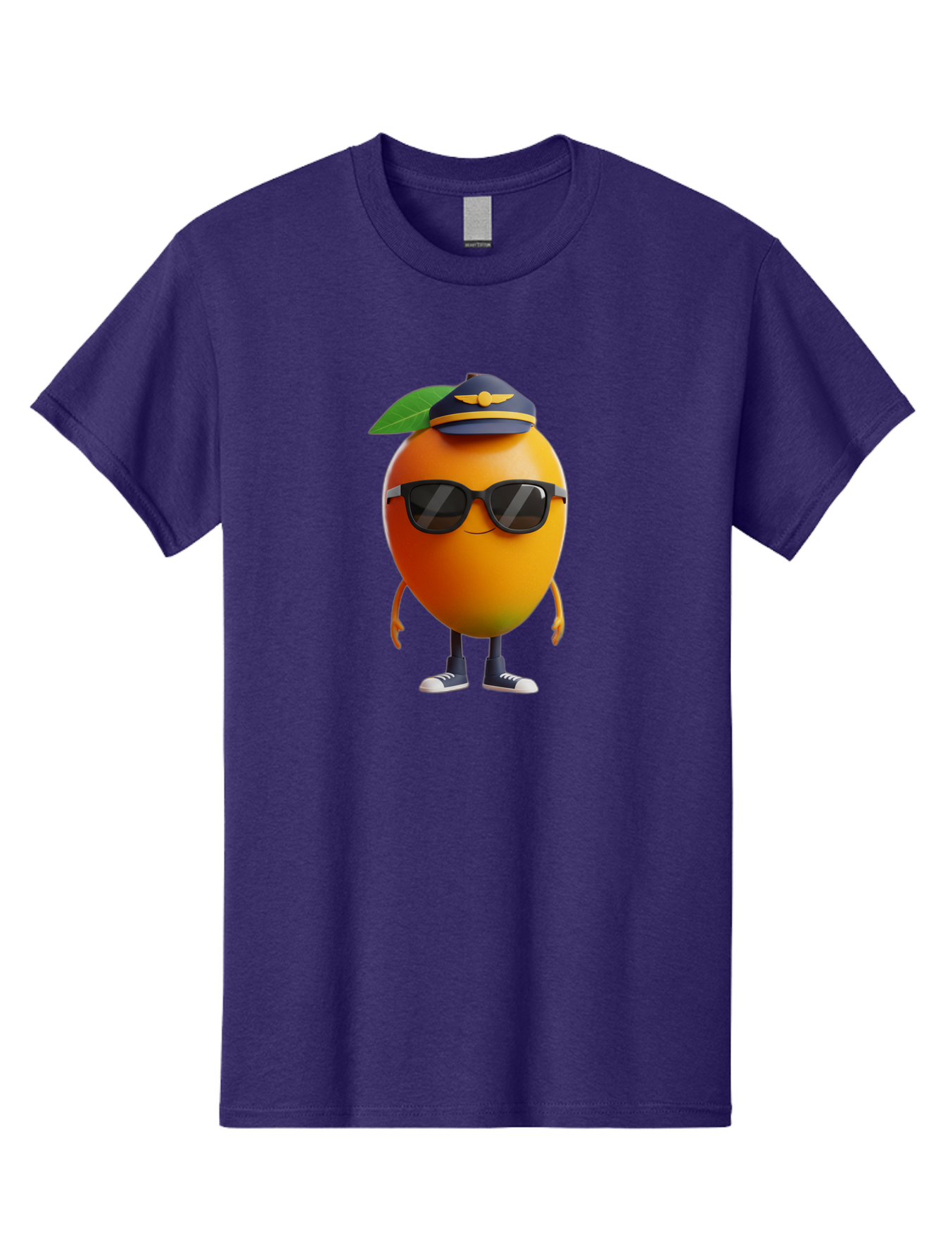 Pilot-Orange Men'S Graphic Tee, 100% Cotton, Comfortable Casual Summer Wear, Machine Washable, Cartoon Orange Character, Pilot Hat, Sunglasses, Blue Sneakers, Smiling Face, Citrus Fruit, Fun Illustration, Vibrant Orange, Playful Design, Bac245