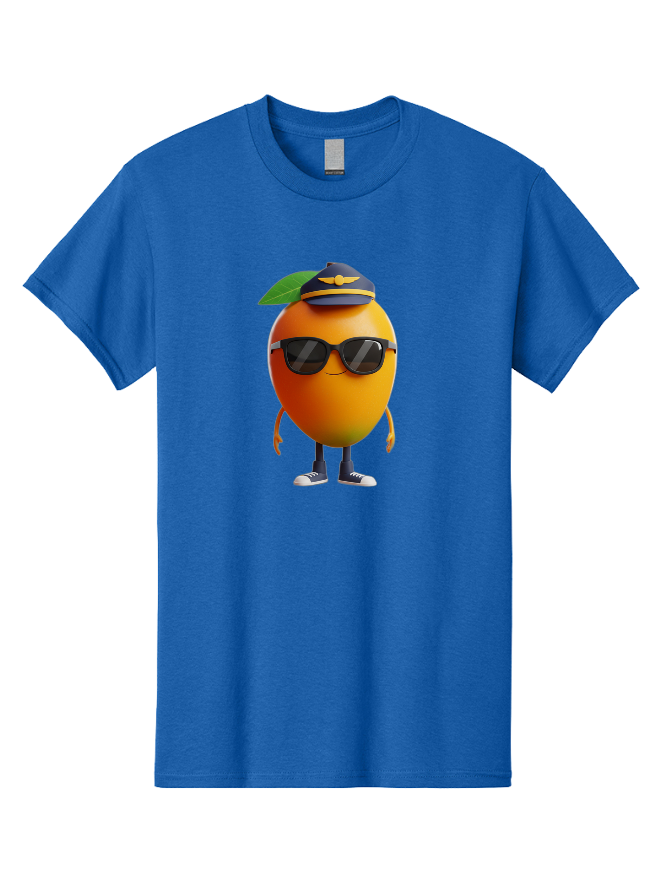 Pilot-Orange Men'S Graphic Tee, 100% Cotton, Comfortable Casual Summer Wear, Machine Washable, Cartoon Orange Character, Pilot Hat, Sunglasses, Blue Sneakers, Smiling Face, Citrus Fruit, Fun Illustration, Vibrant Orange, Playful Design, Bac245