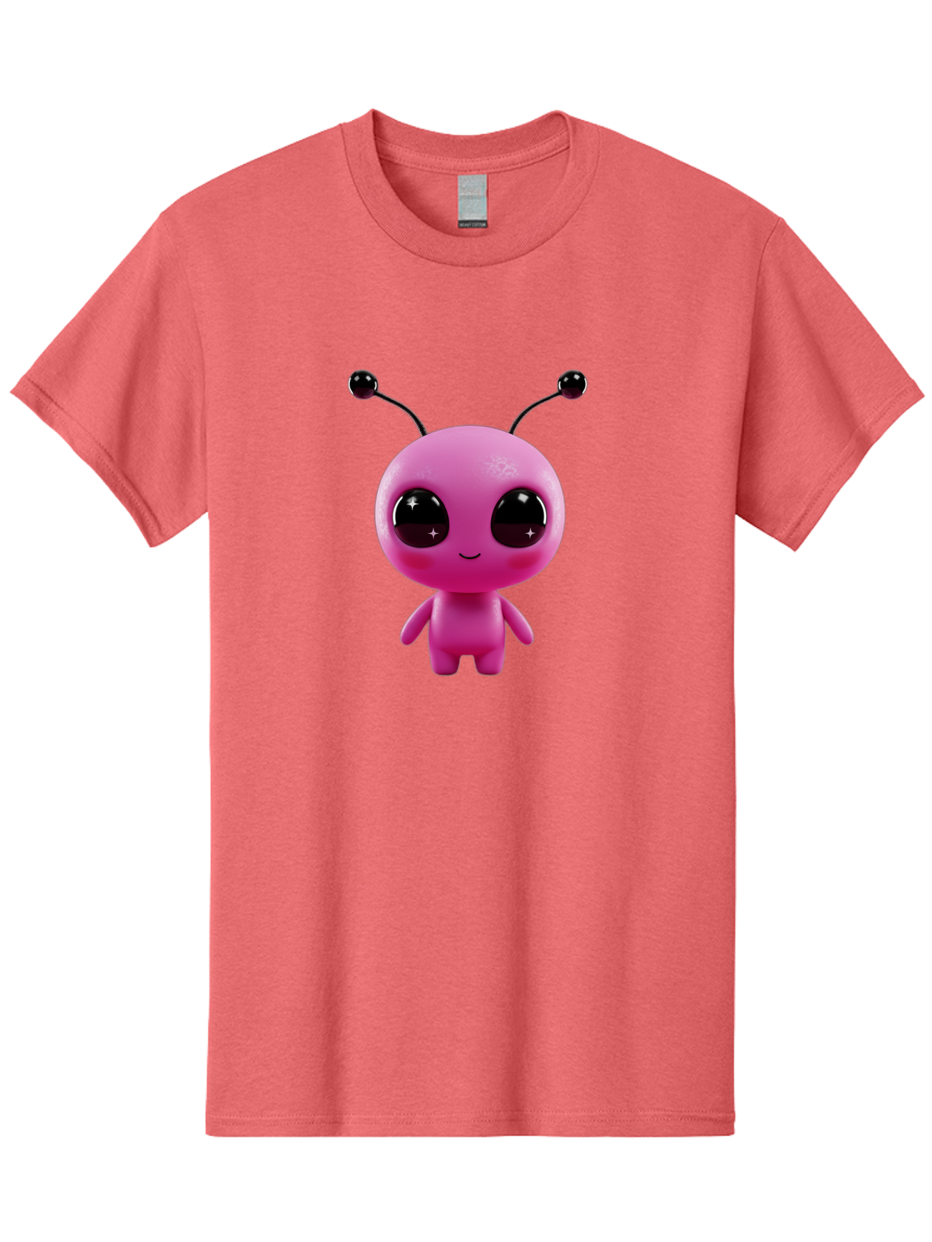 Pink-Alien Men'S Graphic Tee, 100% Cotton, Comfortable Casual Summer Wear, Machine Washable, Pink Alien Character, Cartoon Alien, Alien Figure, Cute Extraterrestrial, Adorable Cartoon Character, 3D Render, Shiny Eyes, Smiling Face, Bac247