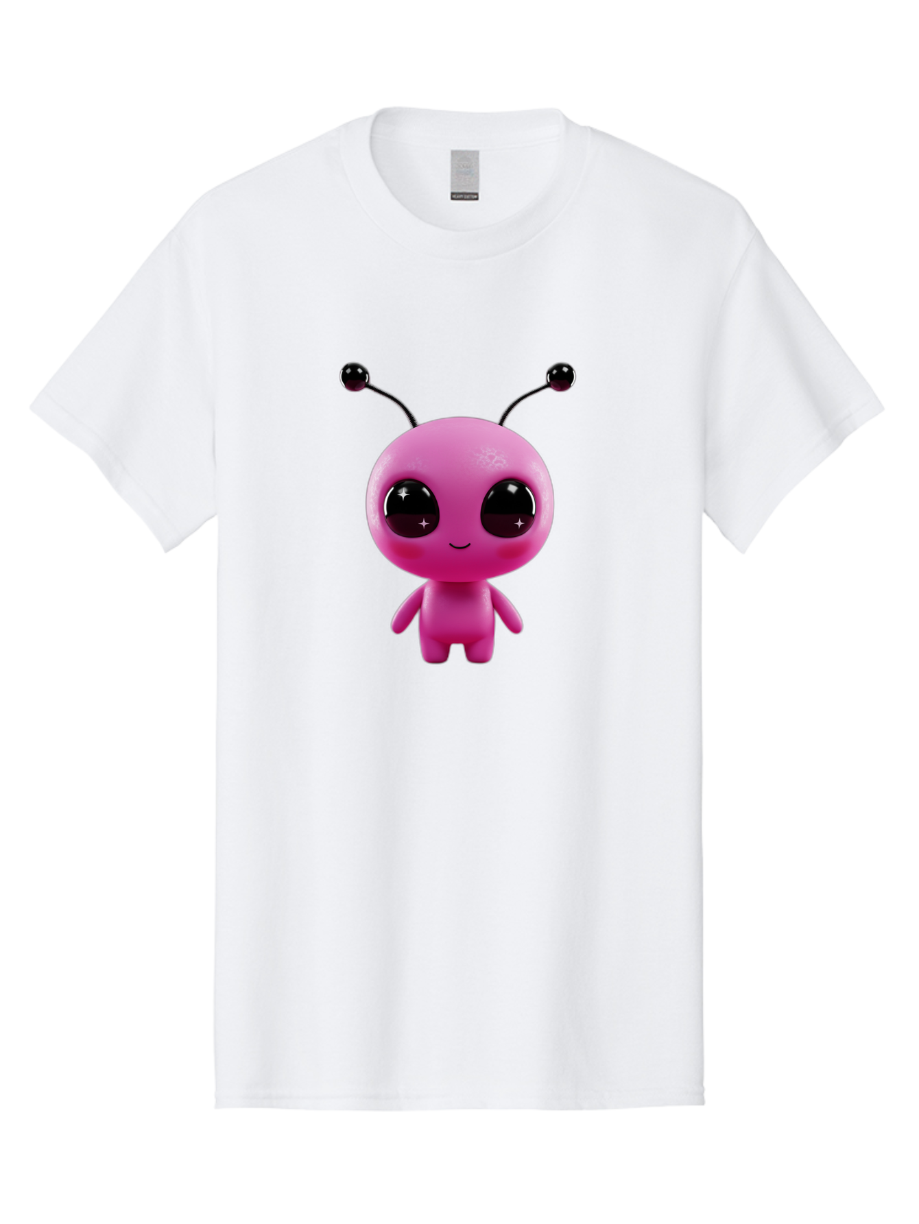 Pink-Alien Men'S Graphic Tee, 100% Cotton, Comfortable Casual Summer Wear, Machine Washable, Pink Alien Character, Cartoon Alien, Alien Figure, Cute Extraterrestrial, Adorable Cartoon Character, 3D Render, Shiny Eyes, Smiling Face, Bac247