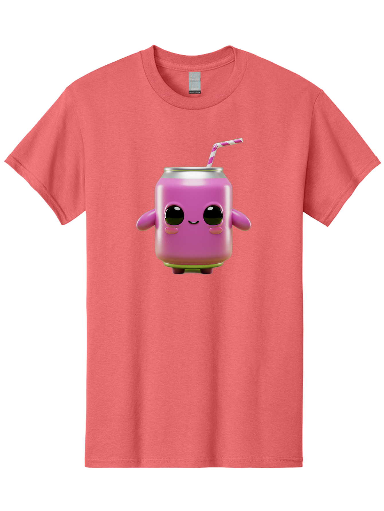 Pink-Can-Character Men'S Graphic Tee, 100% Cotton, Comfortable Casual Summer Wear, Machine Washable, Pink Soda Can Character, Cartoon Soda Can, Cute Beverage, Kawaii Culture, Soda Can With Face, Straw In Can, Soft Drink Mascot, Fun Drink, Bac248