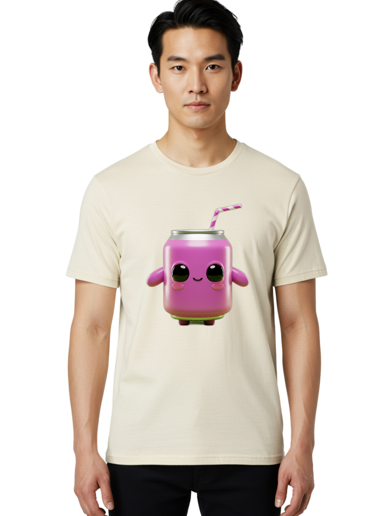 Pink-Can-Character Men'S Graphic Tee, 100% Cotton, Comfortable Casual Summer Wear, Machine Washable, Pink Soda Can Character, Cartoon Soda Can, Cute Beverage, Kawaii Culture, Soda Can With Face, Straw In Can, Soft Drink Mascot, Fun Drink, Bac248