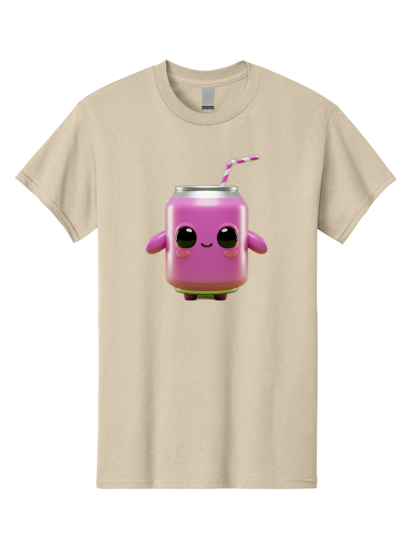 Pink-Can-Character Men'S Graphic Tee, 100% Cotton, Comfortable Casual Summer Wear, Machine Washable, Pink Soda Can Character, Cartoon Soda Can, Cute Beverage, Kawaii Culture, Soda Can With Face, Straw In Can, Soft Drink Mascot, Fun Drink, Bac248