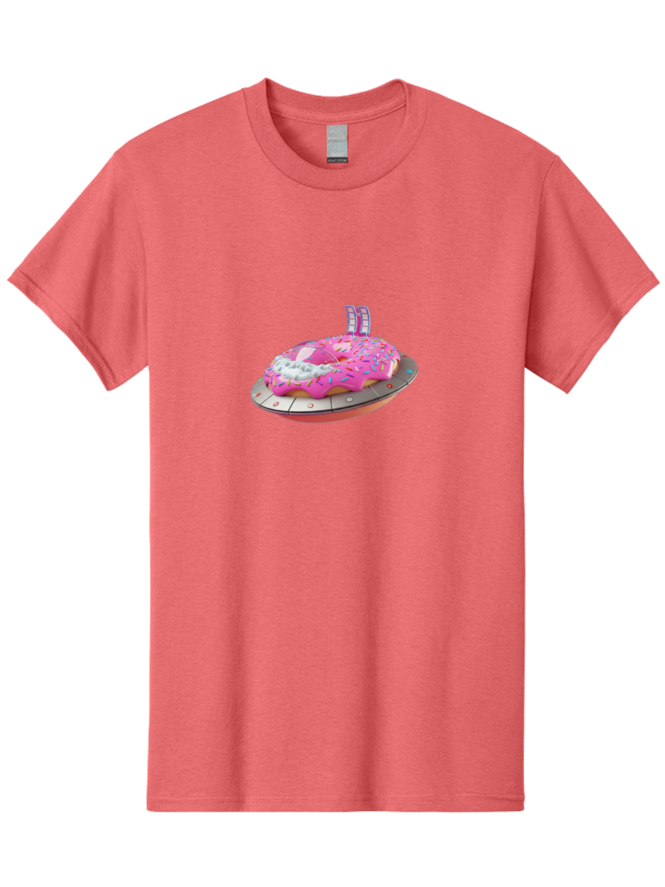 Pink-Donut-Ufo Men'S Graphic Tee, 100% Cotton, Comfortable Casual Summer Wear, Machine Washable, Donut On A Ufo, Pink Frosted Donut, Sprinkles, Digital Art, Futuristic Design, Sweet Treats, Dessert Art, Colorful Graphics, 3D Modeling, Bac249