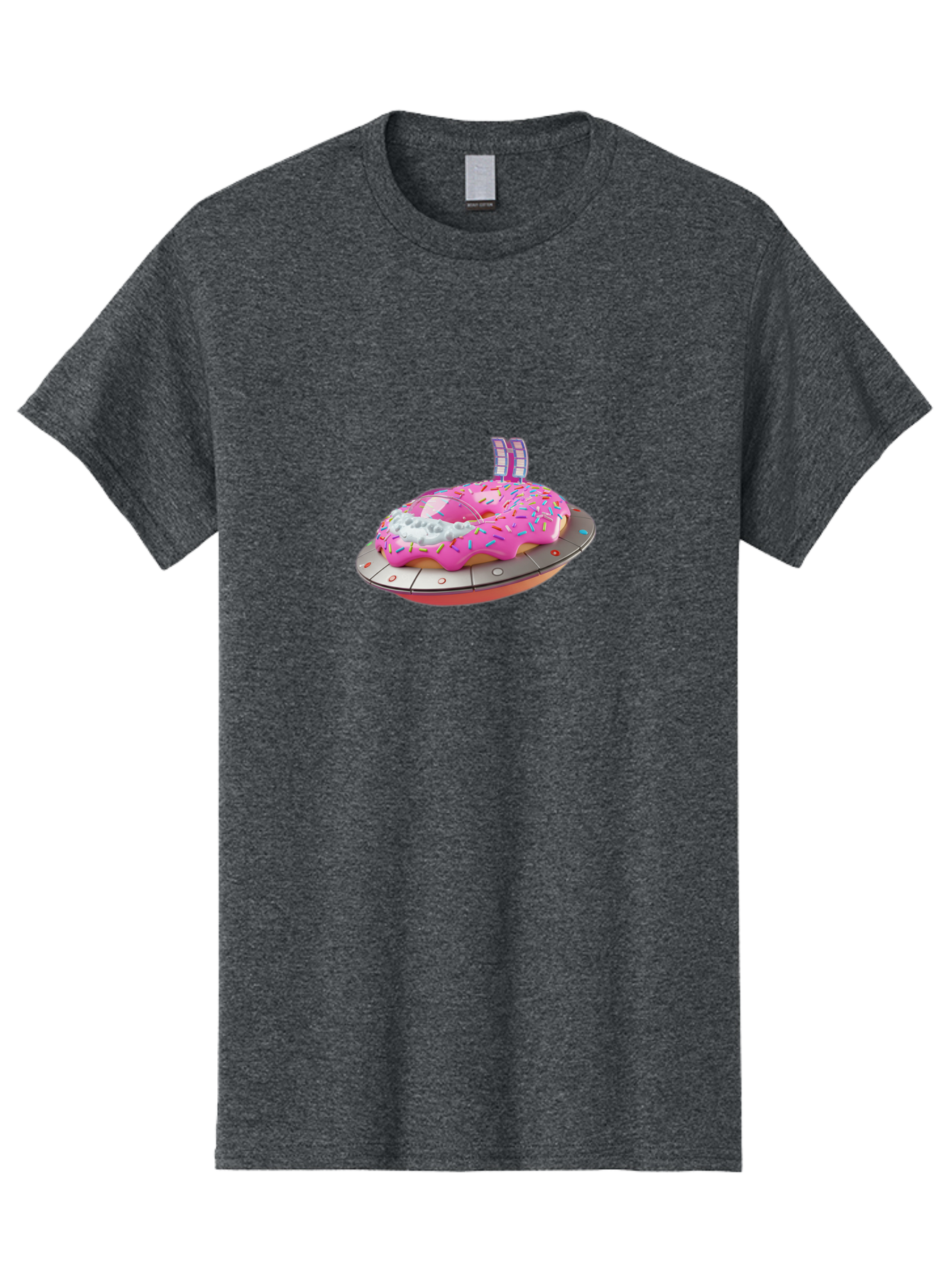 Pink-Donut-Ufo Men'S Graphic Tee, 100% Cotton, Comfortable Casual Summer Wear, Machine Washable, Donut On A Ufo, Pink Frosted Donut, Sprinkles, Digital Art, Futuristic Design, Sweet Treats, Dessert Art, Colorful Graphics, 3D Modeling, Bac249
