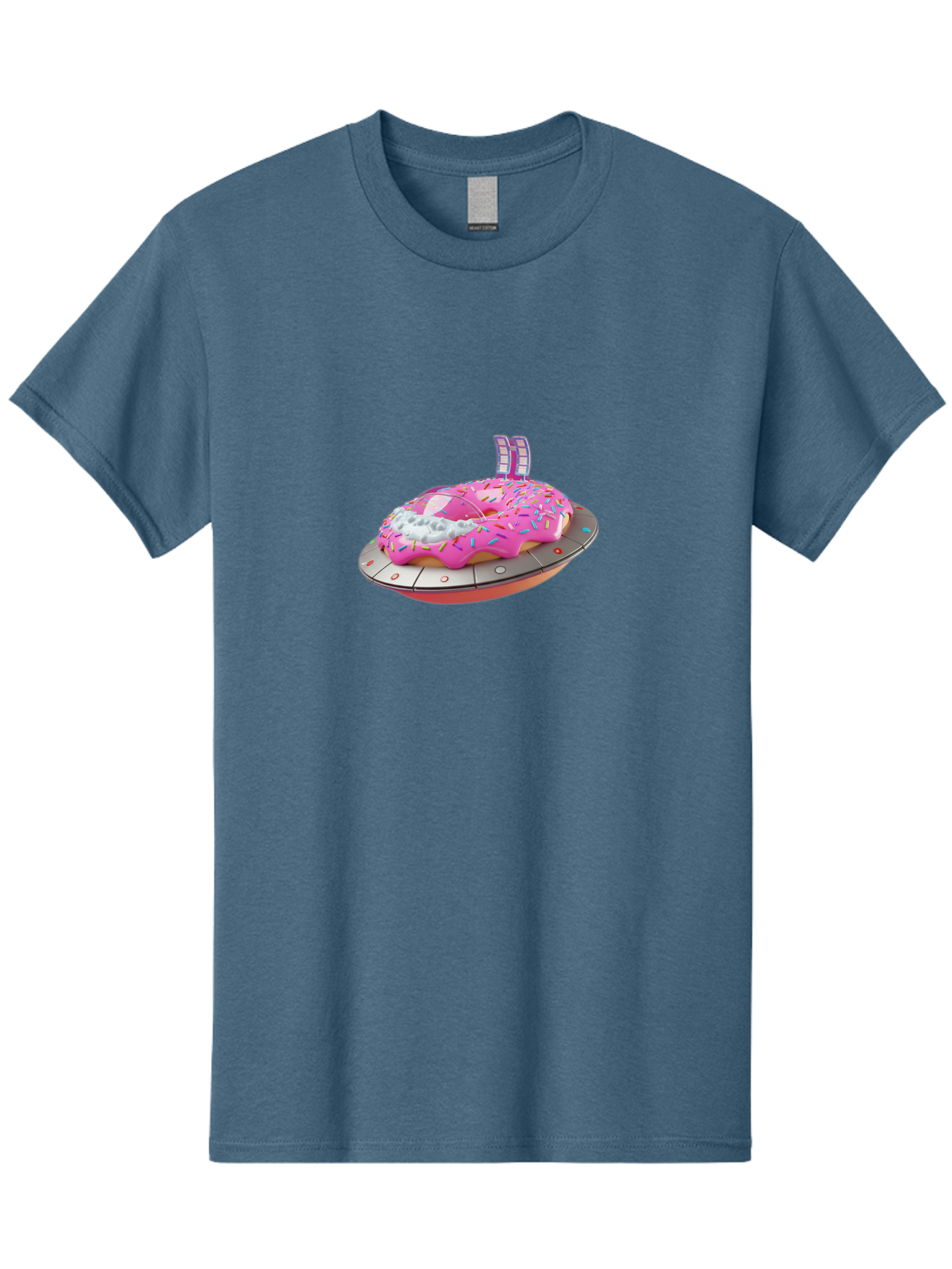Pink-Donut-Ufo Men'S Graphic Tee, 100% Cotton, Comfortable Casual Summer Wear, Machine Washable, Donut On A Ufo, Pink Frosted Donut, Sprinkles, Digital Art, Futuristic Design, Sweet Treats, Dessert Art, Colorful Graphics, 3D Modeling, Bac249