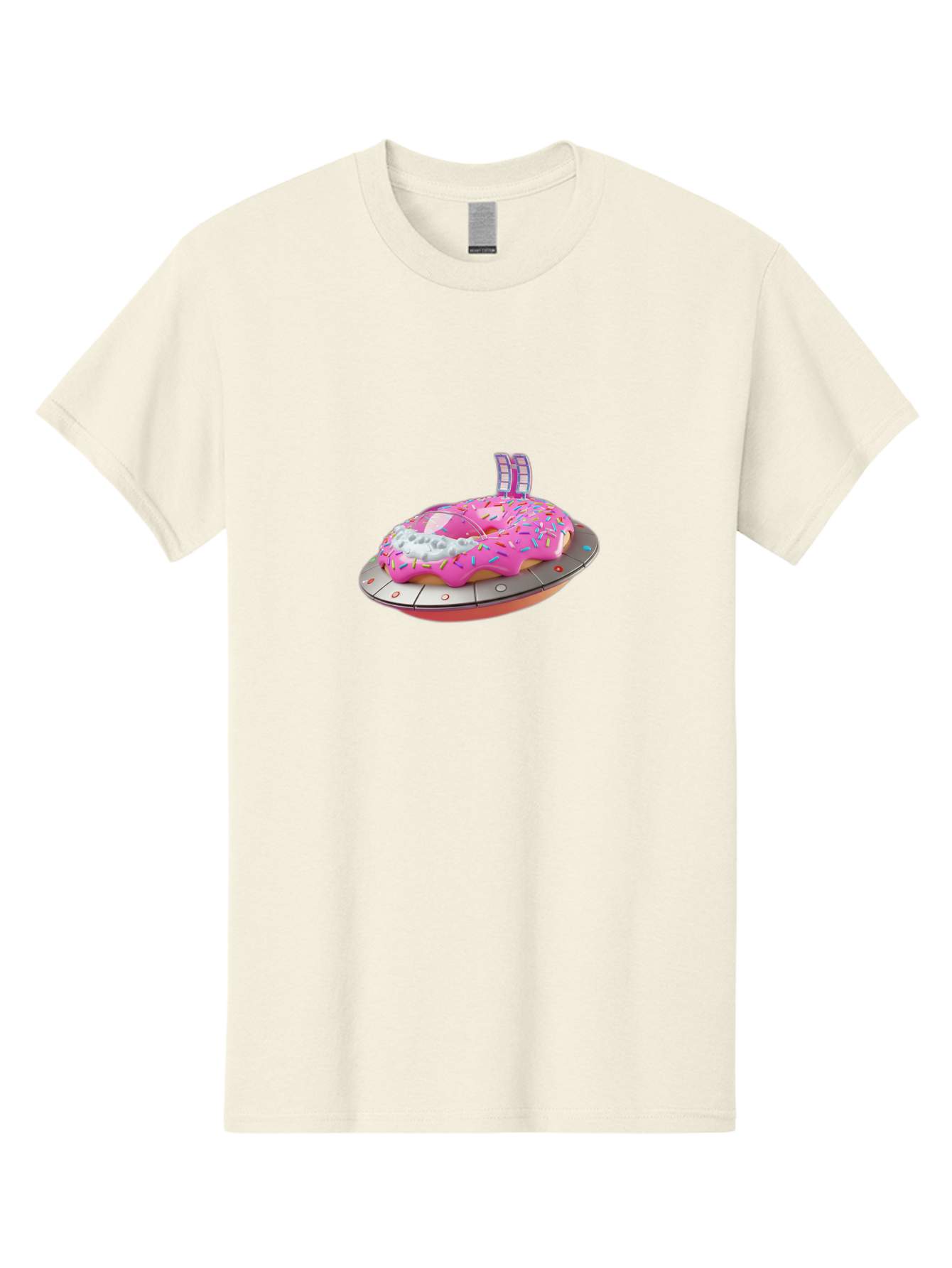 Pink-Donut-Ufo Men'S Graphic Tee, 100% Cotton, Comfortable Casual Summer Wear, Machine Washable, Donut On A Ufo, Pink Frosted Donut, Sprinkles, Digital Art, Futuristic Design, Sweet Treats, Dessert Art, Colorful Graphics, 3D Modeling, Bac249