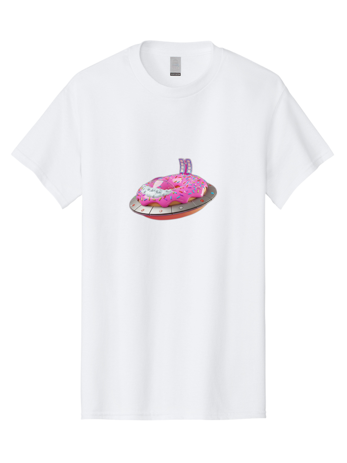Pink-Donut-Ufo Men'S Graphic Tee, 100% Cotton, Comfortable Casual Summer Wear, Machine Washable, Donut On A Ufo, Pink Frosted Donut, Sprinkles, Digital Art, Futuristic Design, Sweet Treats, Dessert Art, Colorful Graphics, 3D Modeling, Bac249