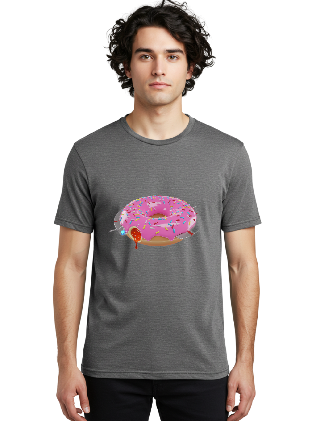 Pink-Frosted-Donut-1 Men'S Graphic Tee, 100% Cotton, Comfortable Casual Summer Wear, Machine Washable, Pink Frosted Donut, Jelly-Filled Donut, Sprinkles On Donut, Sweet Treat, Colorful Dessert, Donut With Jelly Filling, Tasty Pastry, Bac250