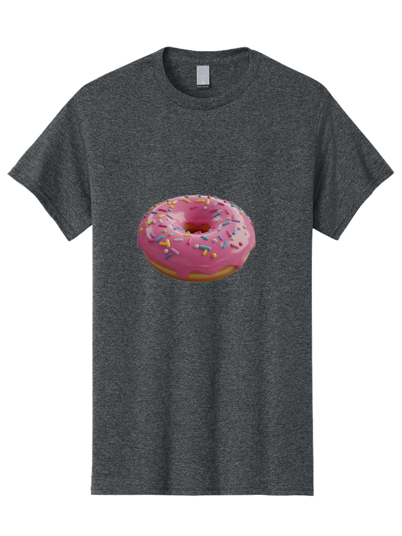Pink-Frosted-Donut Men'S Graphic Tee, 100% Cotton, Comfortable Casual Summer Wear, Machine Washable, Pink Donut, Colorful Sprinkles, Sweet Treats, Glazed Donut, Bakery Delights, Doughnut, Tasty, Frosted, Sprinkles, Dessert Bac251