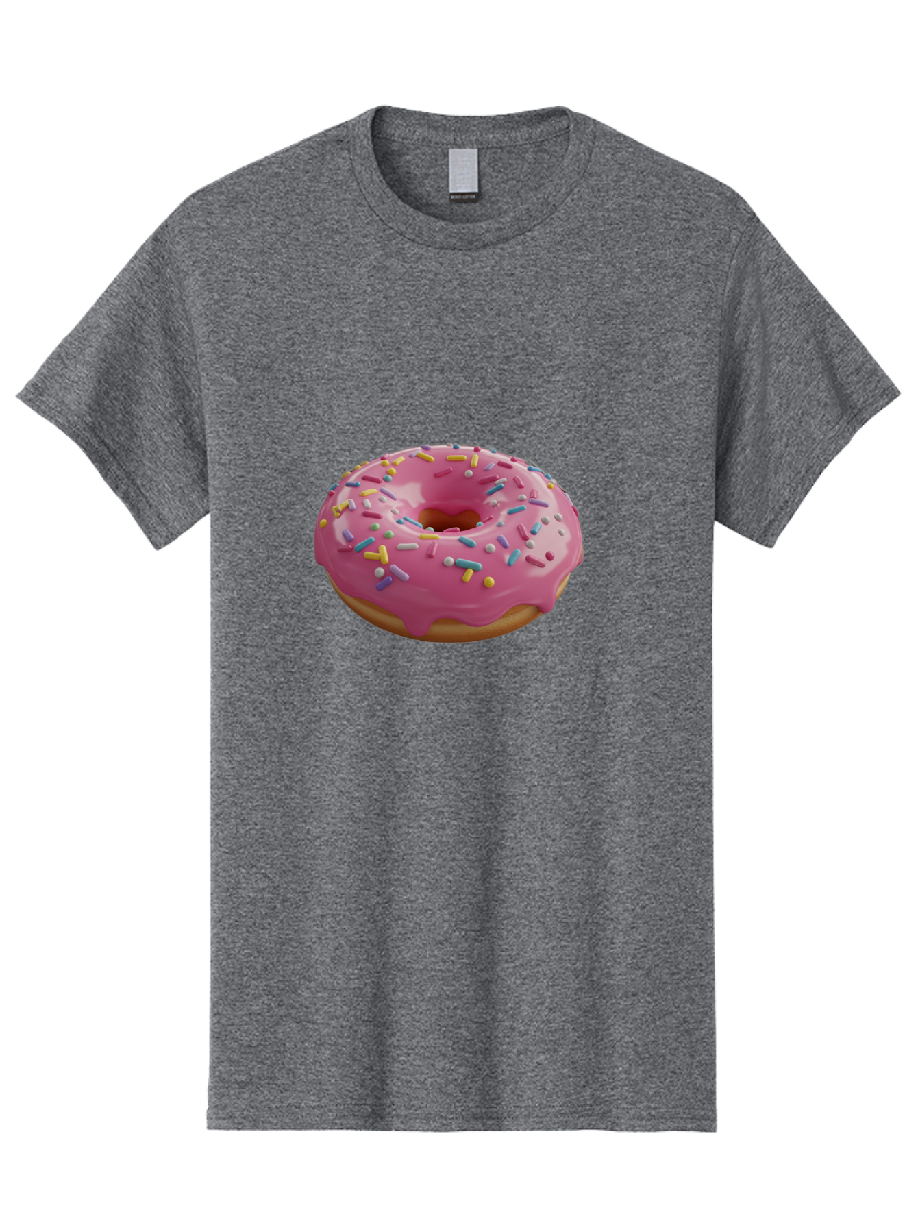 Pink-Frosted-Donut Men'S Graphic Tee, 100% Cotton, Comfortable Casual Summer Wear, Machine Washable, Pink Donut, Colorful Sprinkles, Sweet Treats, Glazed Donut, Bakery Delights, Doughnut, Tasty, Frosted, Sprinkles, Dessert Bac251