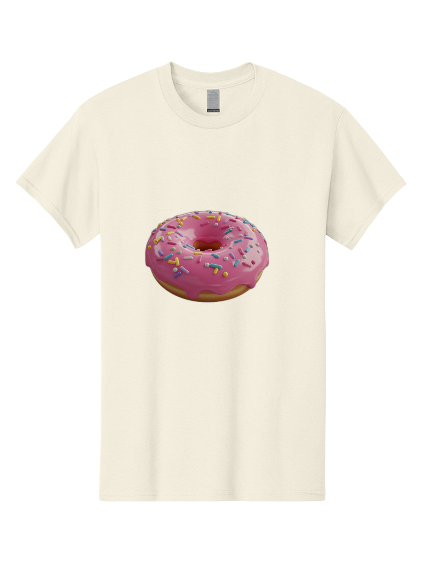 Pink-Frosted-Donut Men'S Graphic Tee, 100% Cotton, Comfortable Casual Summer Wear, Machine Washable, Pink Donut, Colorful Sprinkles, Sweet Treats, Glazed Donut, Bakery Delights, Doughnut, Tasty, Frosted, Sprinkles, Dessert Bac251