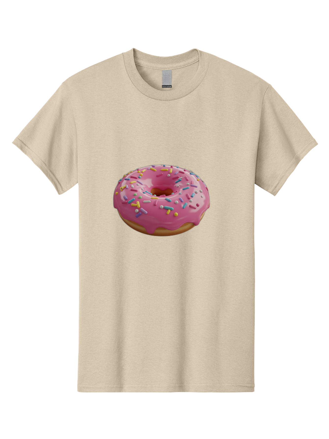 Pink-Frosted-Donut Men'S Graphic Tee, 100% Cotton, Comfortable Casual Summer Wear, Machine Washable, Pink Donut, Colorful Sprinkles, Sweet Treats, Glazed Donut, Bakery Delights, Doughnut, Tasty, Frosted, Sprinkles, Dessert Bac251
