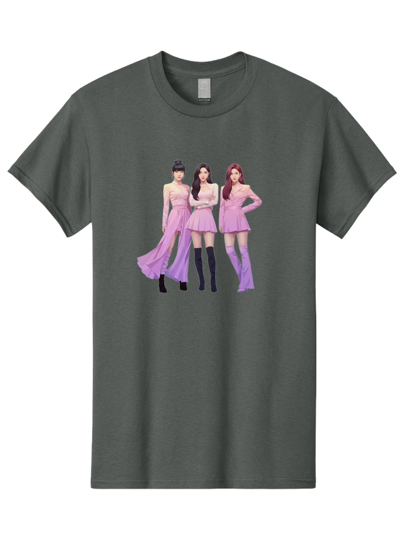 Pink-Ladies Men'S Graphic Tee, 100% Cotton, Comfortable Casual Summer Wear, Machine Washable, K-Pop Group, Female Idols, Pastel Pink Outfits, Elegant Attire, Flowing Dresses, Long Boots, Fashion Icons, Group Pose, Confident Stance, Bac252