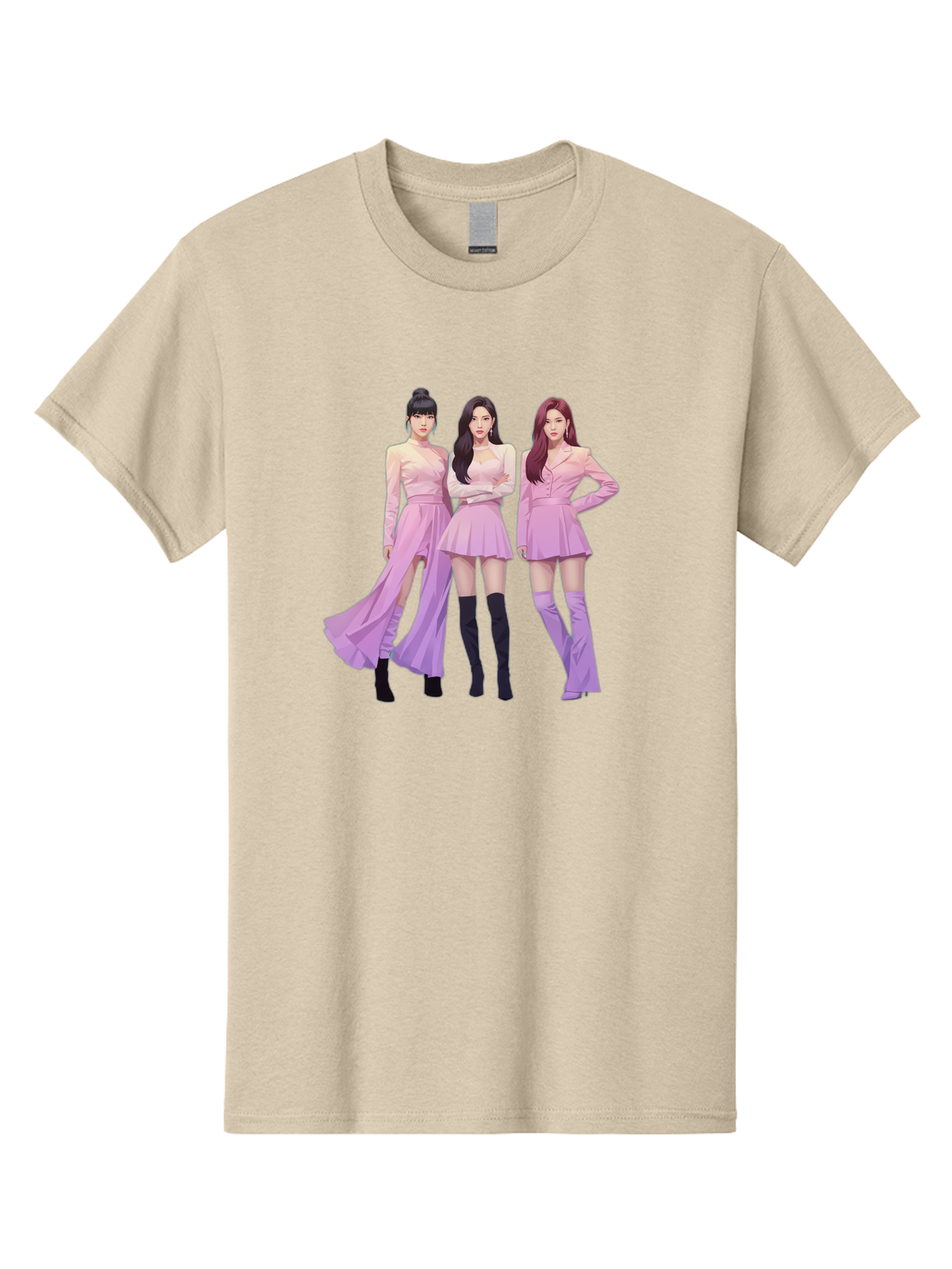 Pink-Ladies Men'S Graphic Tee, 100% Cotton, Comfortable Casual Summer Wear, Machine Washable, K-Pop Group, Female Idols, Pastel Pink Outfits, Elegant Attire, Flowing Dresses, Long Boots, Fashion Icons, Group Pose, Confident Stance, Bac252