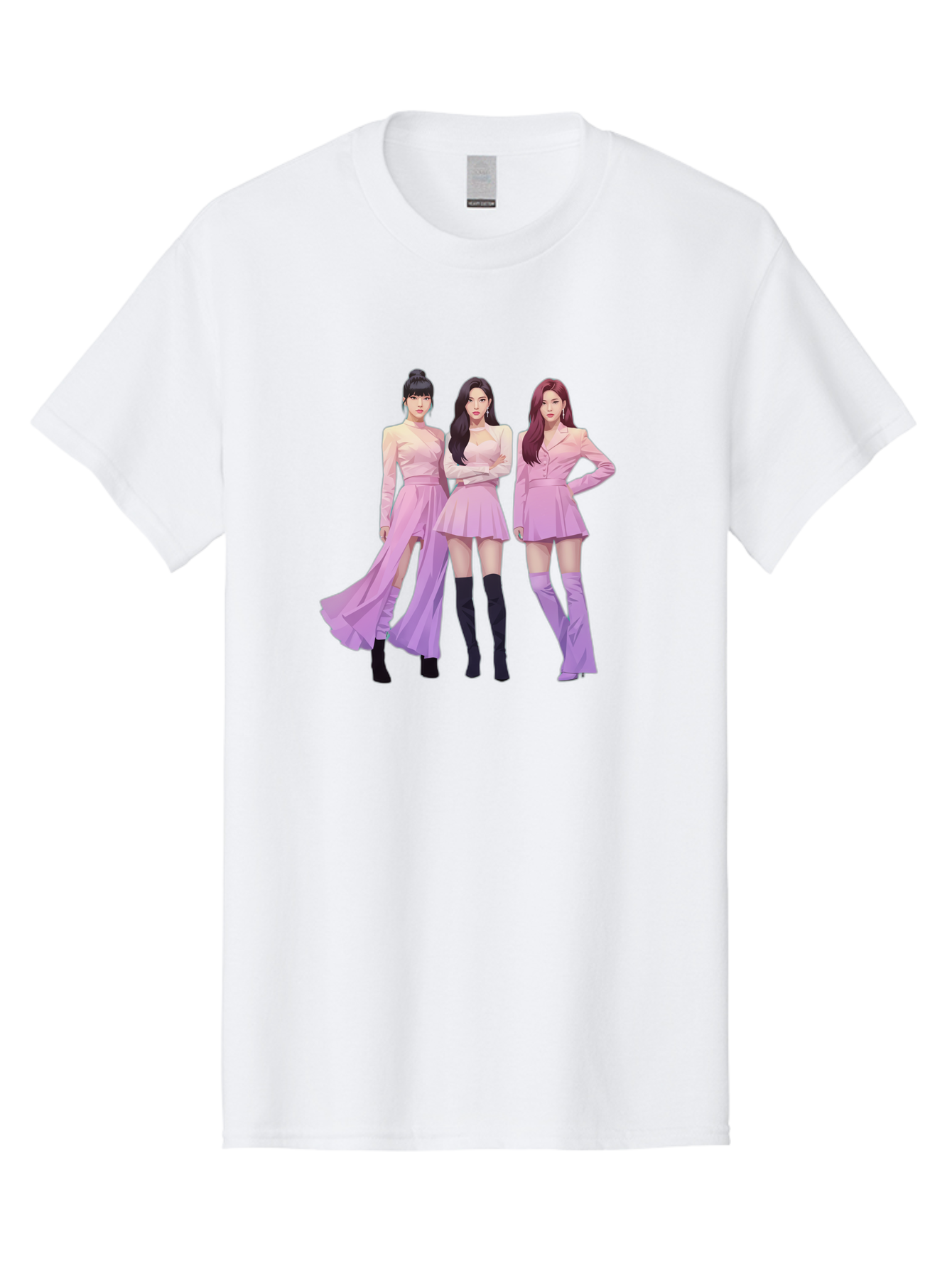 Pink-Ladies Men'S Graphic Tee, 100% Cotton, Comfortable Casual Summer Wear, Machine Washable, K-Pop Group, Female Idols, Pastel Pink Outfits, Elegant Attire, Flowing Dresses, Long Boots, Fashion Icons, Group Pose, Confident Stance, Bac252