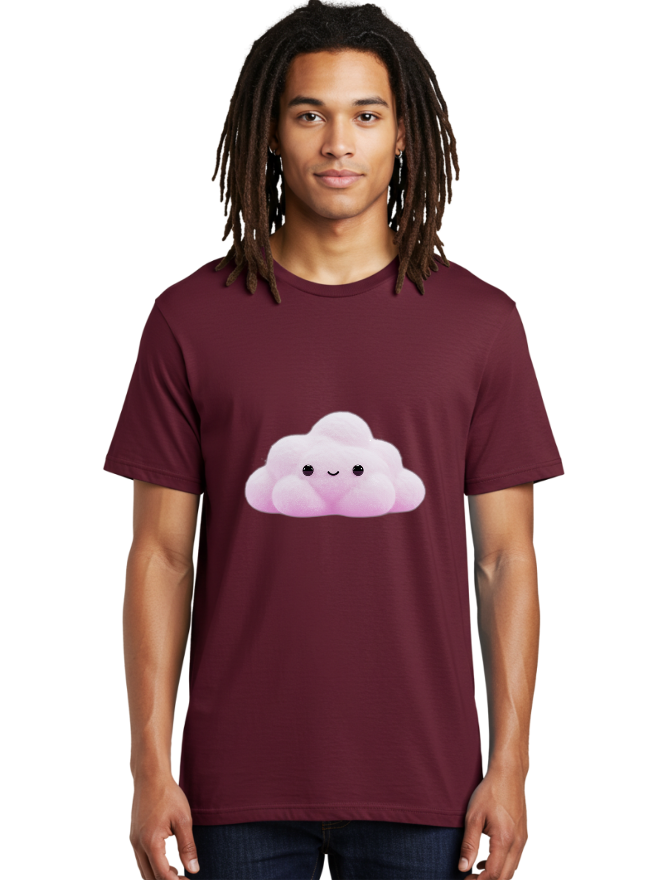 Pink-Pastel-Cloud Men'S Graphic Tee, 100% Cotton, Comfortable Casual Summer Wear, Machine Washable, Soft Pink Cloud, Cute Plush Toy, Smiling Face, Fluffy Texture, Adorable Design, Kawaii Character, Pastel Colors, Soft Toy, Cuddly Friend Bac253