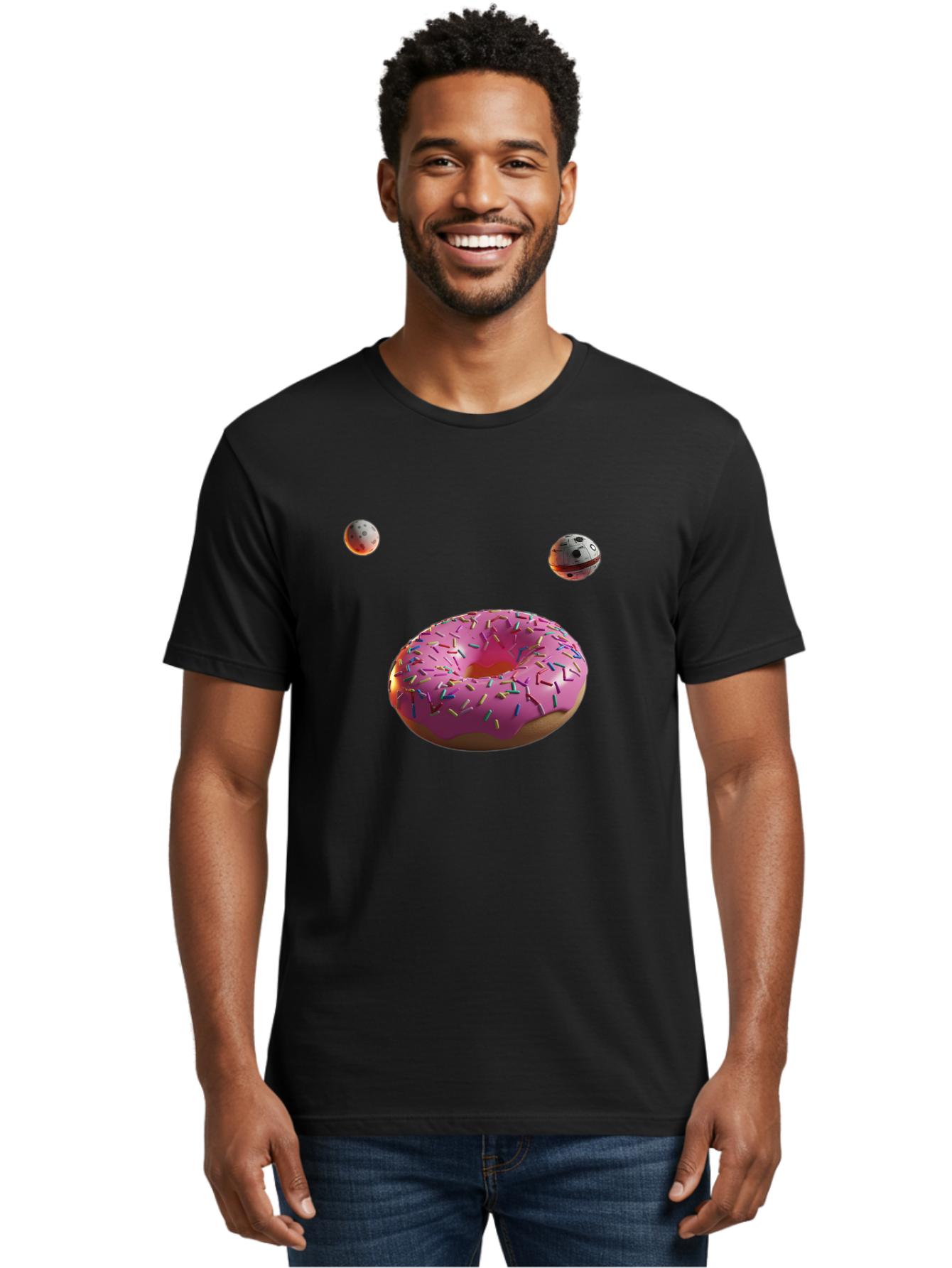 Pink-Sprinkles-Donut Men'S Graphic Tee, 100% Cotton, Comfortable Casual Summer Wear, Machine Washable, Pink Frosted Donut, Sprinkles, Baked Goods, Tasty Treats, Glazed Donuts, Sweet Indulgences, Dessert Delights, Colorful Sweets Bac254