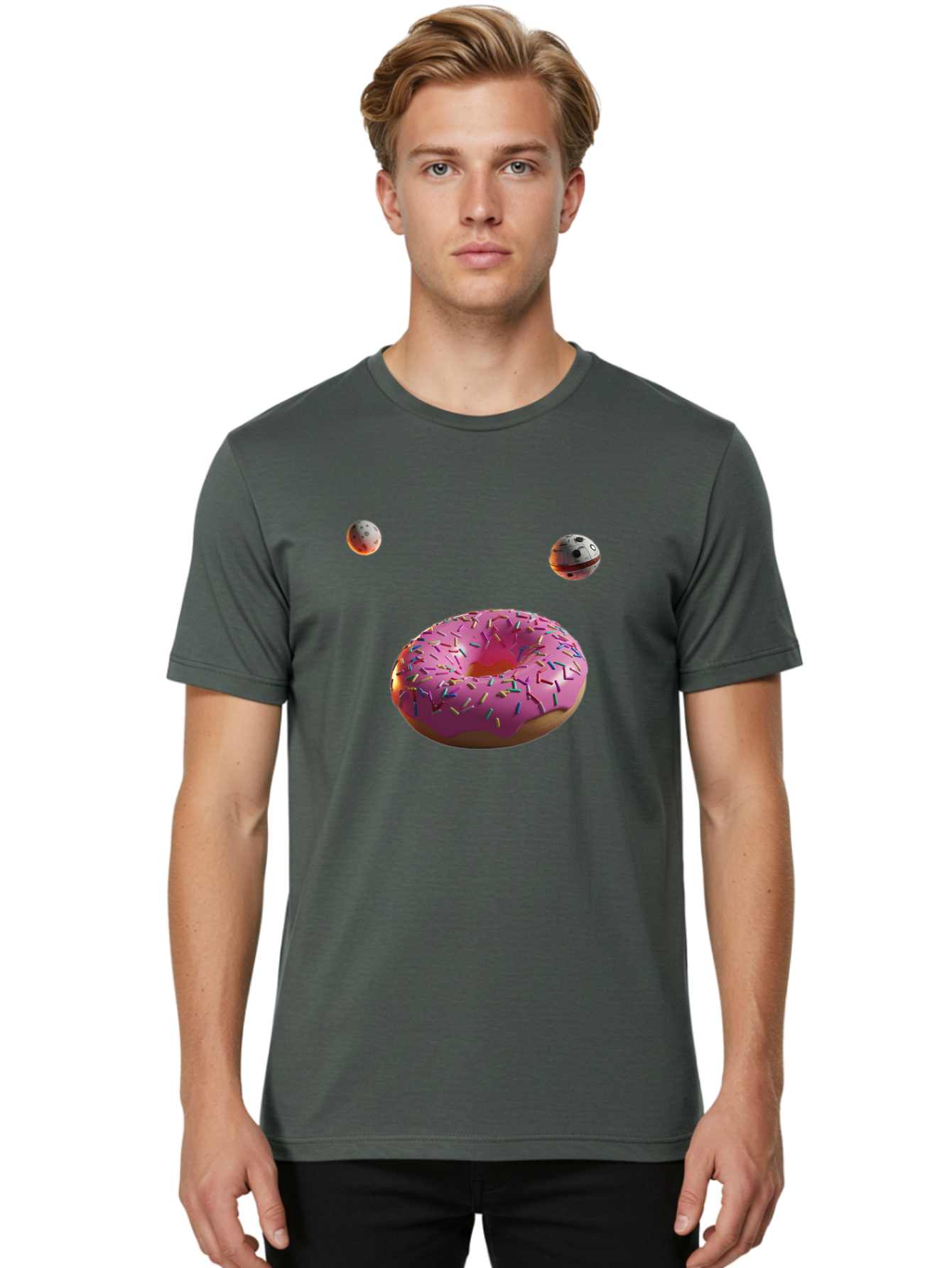 Pink-Sprinkles-Donut Men'S Graphic Tee, 100% Cotton, Comfortable Casual Summer Wear, Machine Washable, Pink Frosted Donut, Sprinkles, Baked Goods, Tasty Treats, Glazed Donuts, Sweet Indulgences, Dessert Delights, Colorful Sweets Bac254