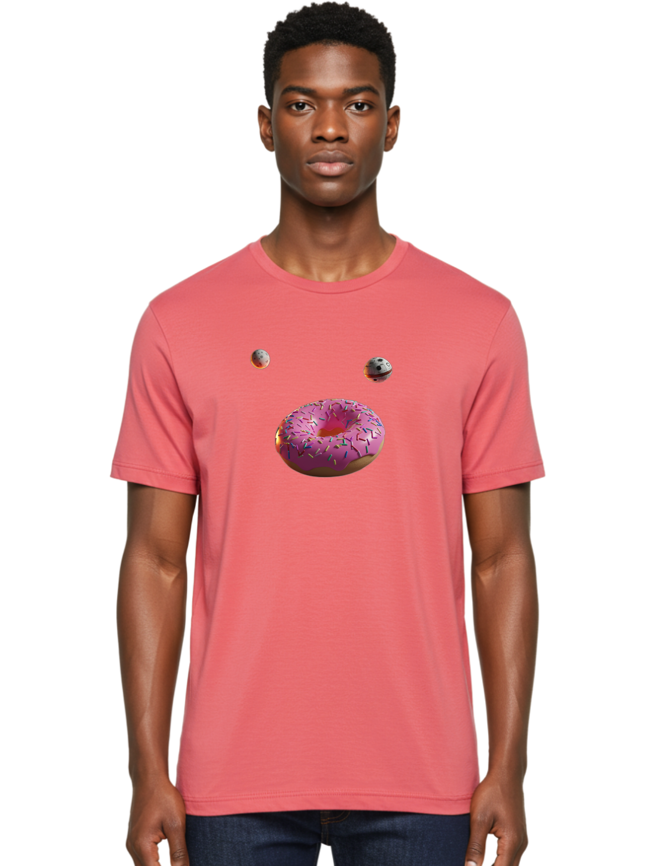 Pink-Sprinkles-Donut Men'S Graphic Tee, 100% Cotton, Comfortable Casual Summer Wear, Machine Washable, Pink Frosted Donut, Sprinkles, Baked Goods, Tasty Treats, Glazed Donuts, Sweet Indulgences, Dessert Delights, Colorful Sweets Bac254