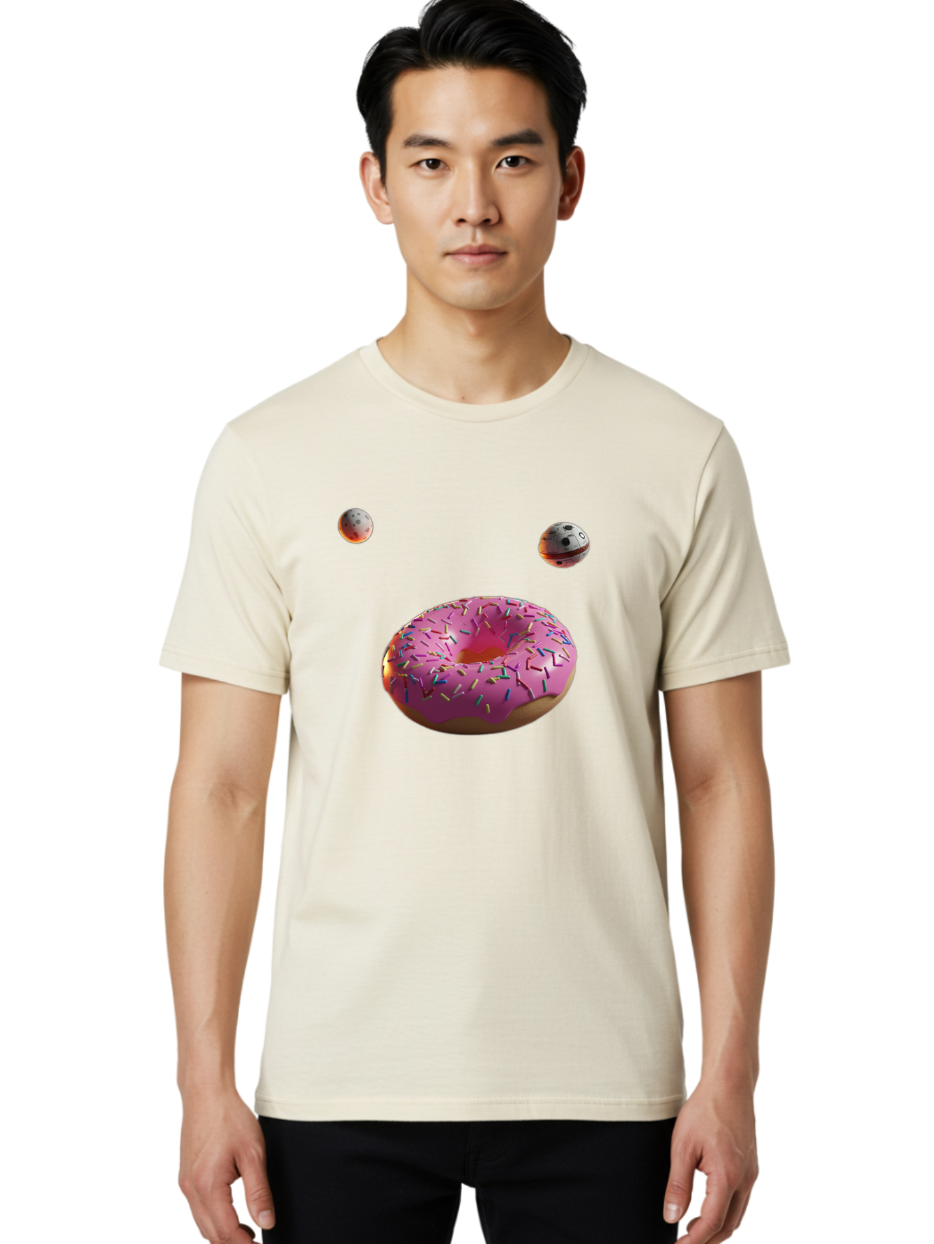 Pink-Sprinkles-Donut Men'S Graphic Tee, 100% Cotton, Comfortable Casual Summer Wear, Machine Washable, Pink Frosted Donut, Sprinkles, Baked Goods, Tasty Treats, Glazed Donuts, Sweet Indulgences, Dessert Delights, Colorful Sweets Bac254