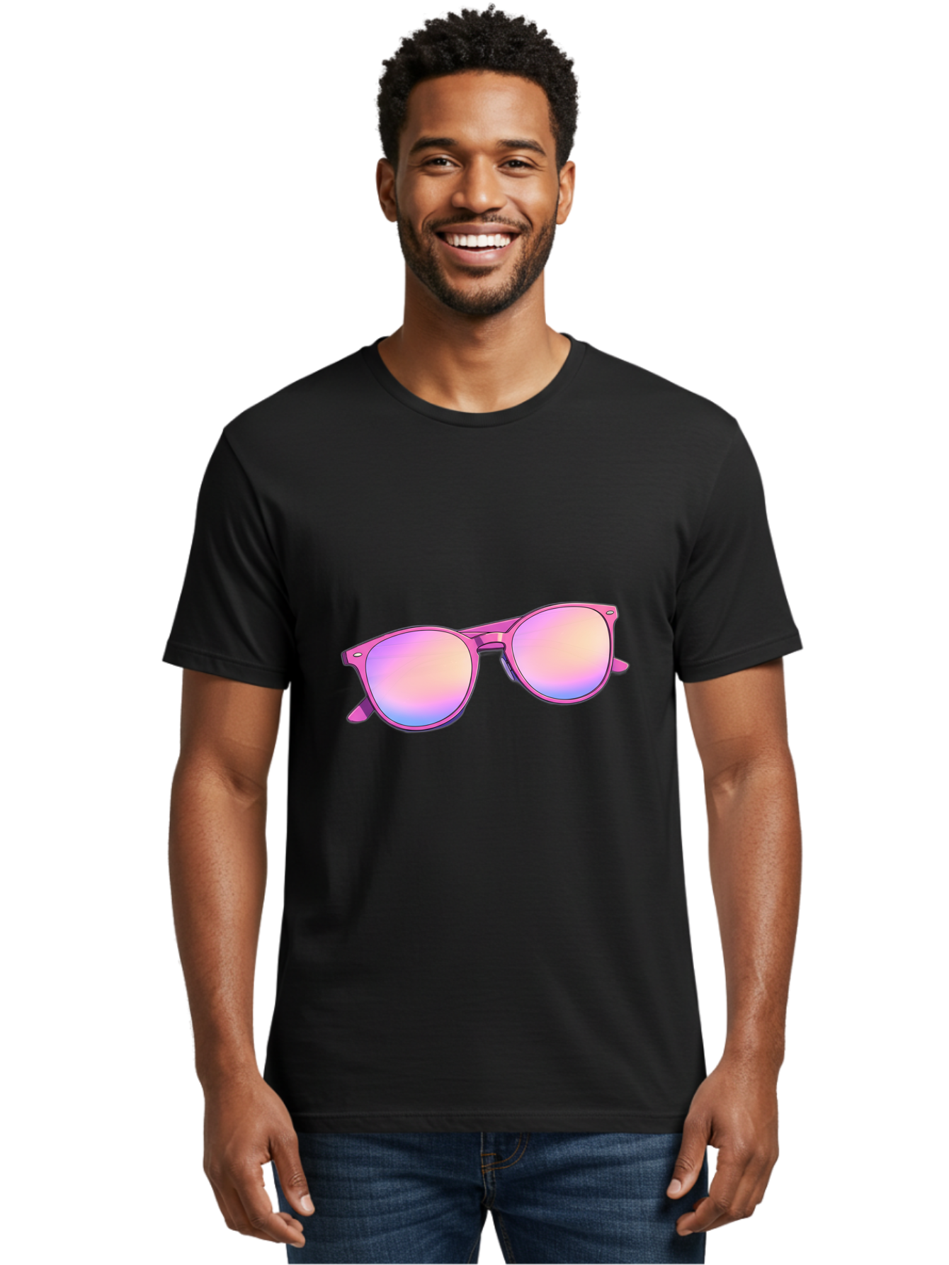 Pink-Sunglasses Men'S Graphic Tee, 100% Cotton, Comfortable Casual Summer Wear, Machine Washable, Pink Sunglasses, Pastel Shades, Rainbow Lenses, Cool Accessories, Fashion Trends, Trendy Eyewear, Stylish Shades Bac255