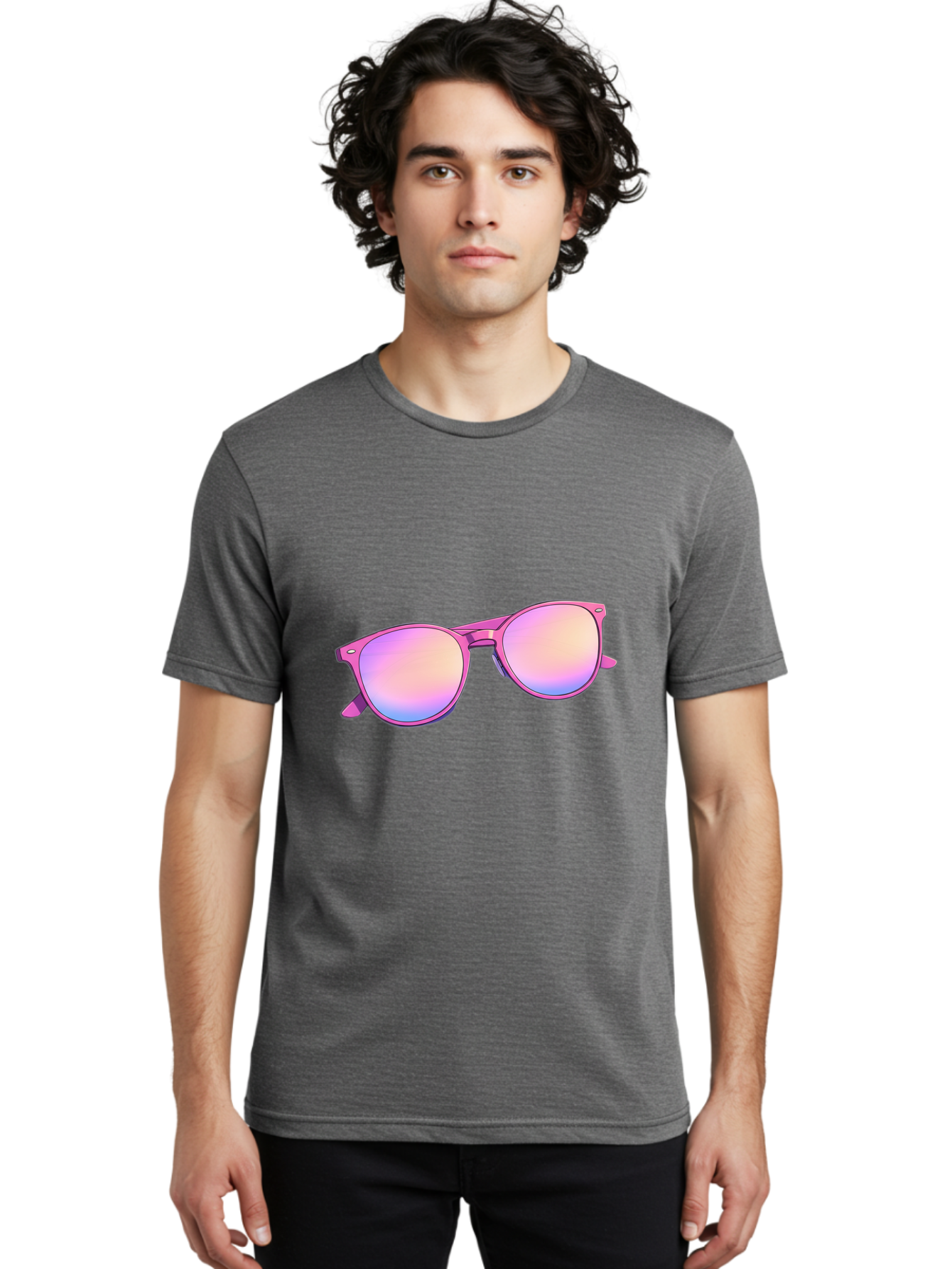 Pink-Sunglasses Men'S Graphic Tee, 100% Cotton, Comfortable Casual Summer Wear, Machine Washable, Pink Sunglasses, Pastel Shades, Rainbow Lenses, Cool Accessories, Fashion Trends, Trendy Eyewear, Stylish Shades Bac255