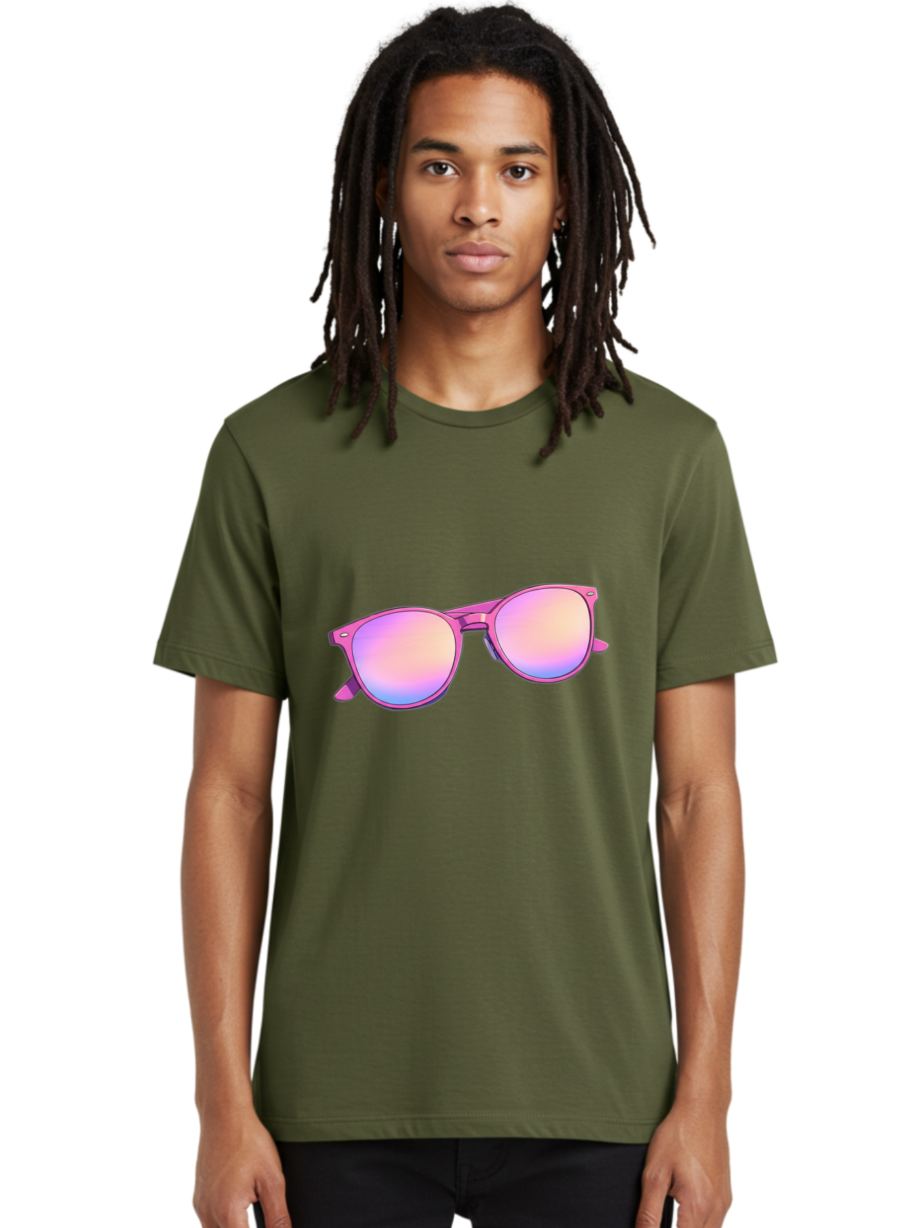 Pink-Sunglasses Men'S Graphic Tee, 100% Cotton, Comfortable Casual Summer Wear, Machine Washable, Pink Sunglasses, Pastel Shades, Rainbow Lenses, Cool Accessories, Fashion Trends, Trendy Eyewear, Stylish Shades Bac255