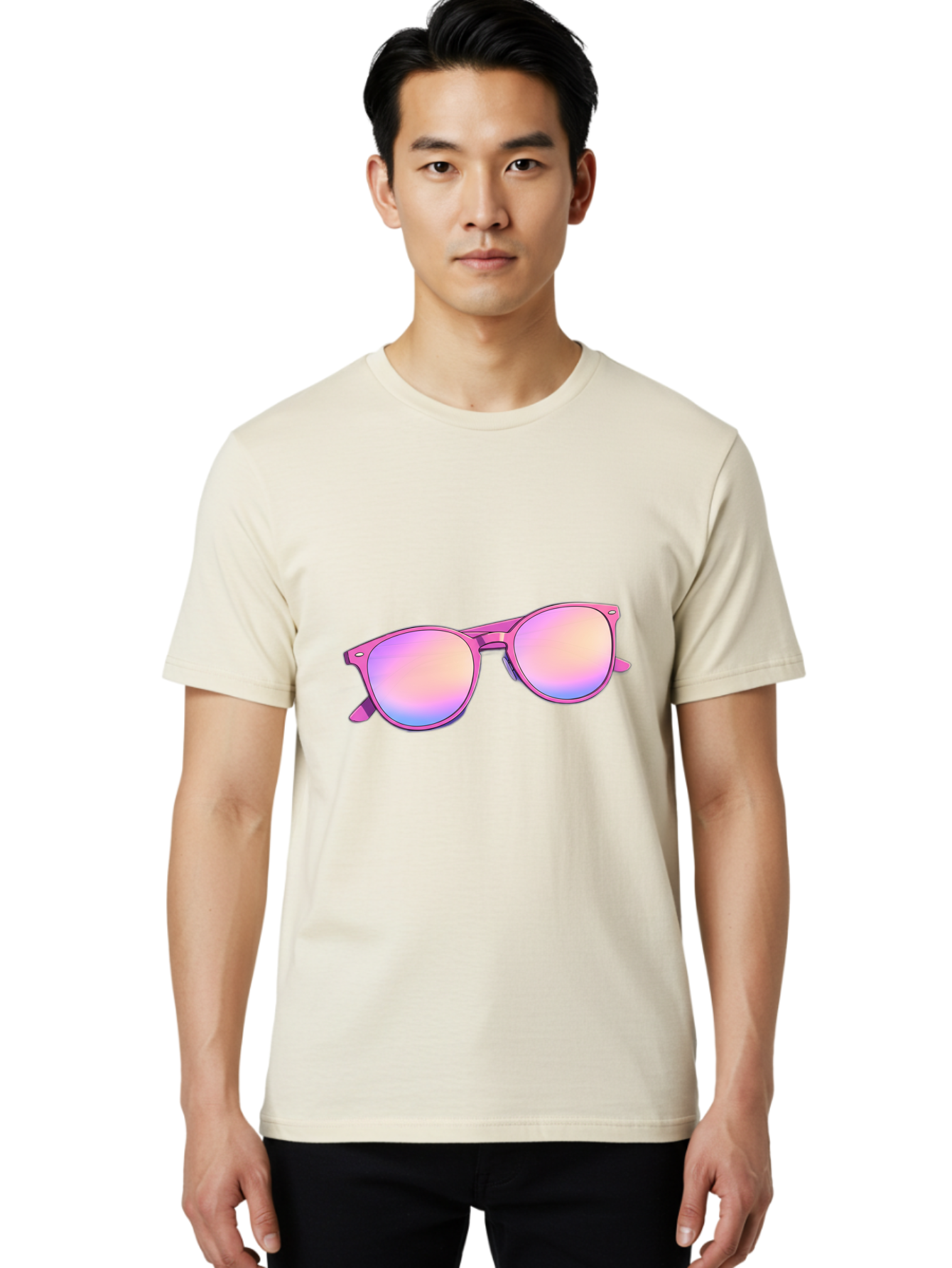 Pink-Sunglasses Men'S Graphic Tee, 100% Cotton, Comfortable Casual Summer Wear, Machine Washable, Pink Sunglasses, Pastel Shades, Rainbow Lenses, Cool Accessories, Fashion Trends, Trendy Eyewear, Stylish Shades Bac255