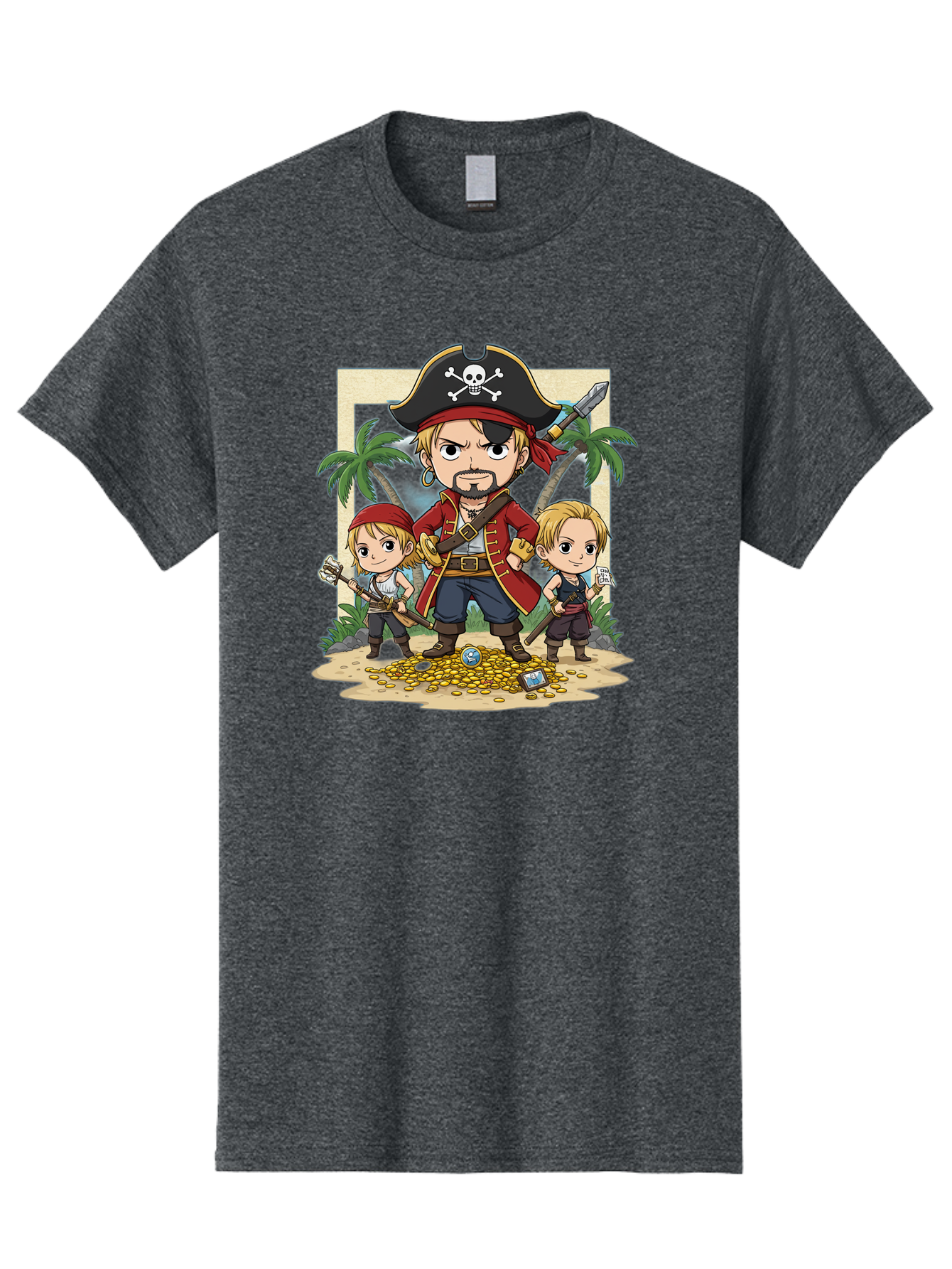 Pirate-And-Children Men'S Graphic Tee, 100% Cotton, Comfortable Casual Summer Wear, Machine Washable, Cartoon Pirate, Pirate Crew, Pirate Adventure, Swashbuckling, Treasure Hunt, Pirate Life, Pirate Kids, Pirate Art, Kids Illustration, Bac256