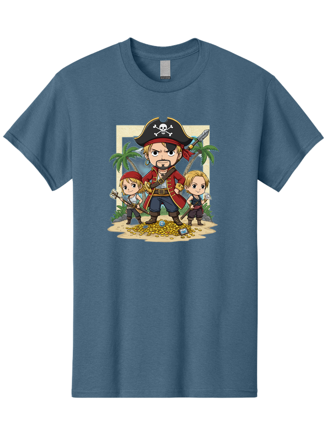 Pirate-And-Children Men'S Graphic Tee, 100% Cotton, Comfortable Casual Summer Wear, Machine Washable, Cartoon Pirate, Pirate Crew, Pirate Adventure, Swashbuckling, Treasure Hunt, Pirate Life, Pirate Kids, Pirate Art, Kids Illustration, Bac256