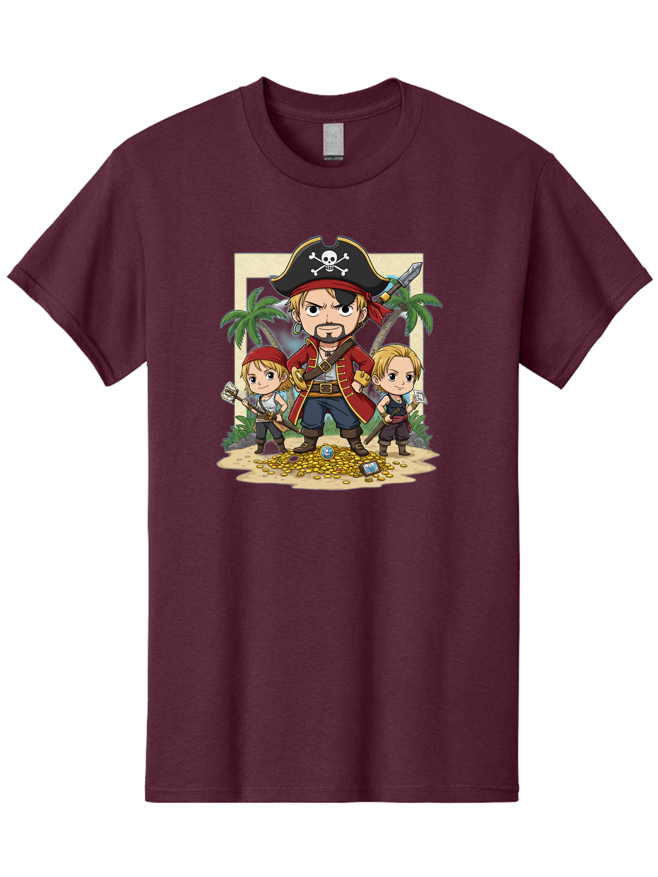Pirate-And-Children Men'S Graphic Tee, 100% Cotton, Comfortable Casual Summer Wear, Machine Washable, Cartoon Pirate, Pirate Crew, Pirate Adventure, Swashbuckling, Treasure Hunt, Pirate Life, Pirate Kids, Pirate Art, Kids Illustration, Bac256
