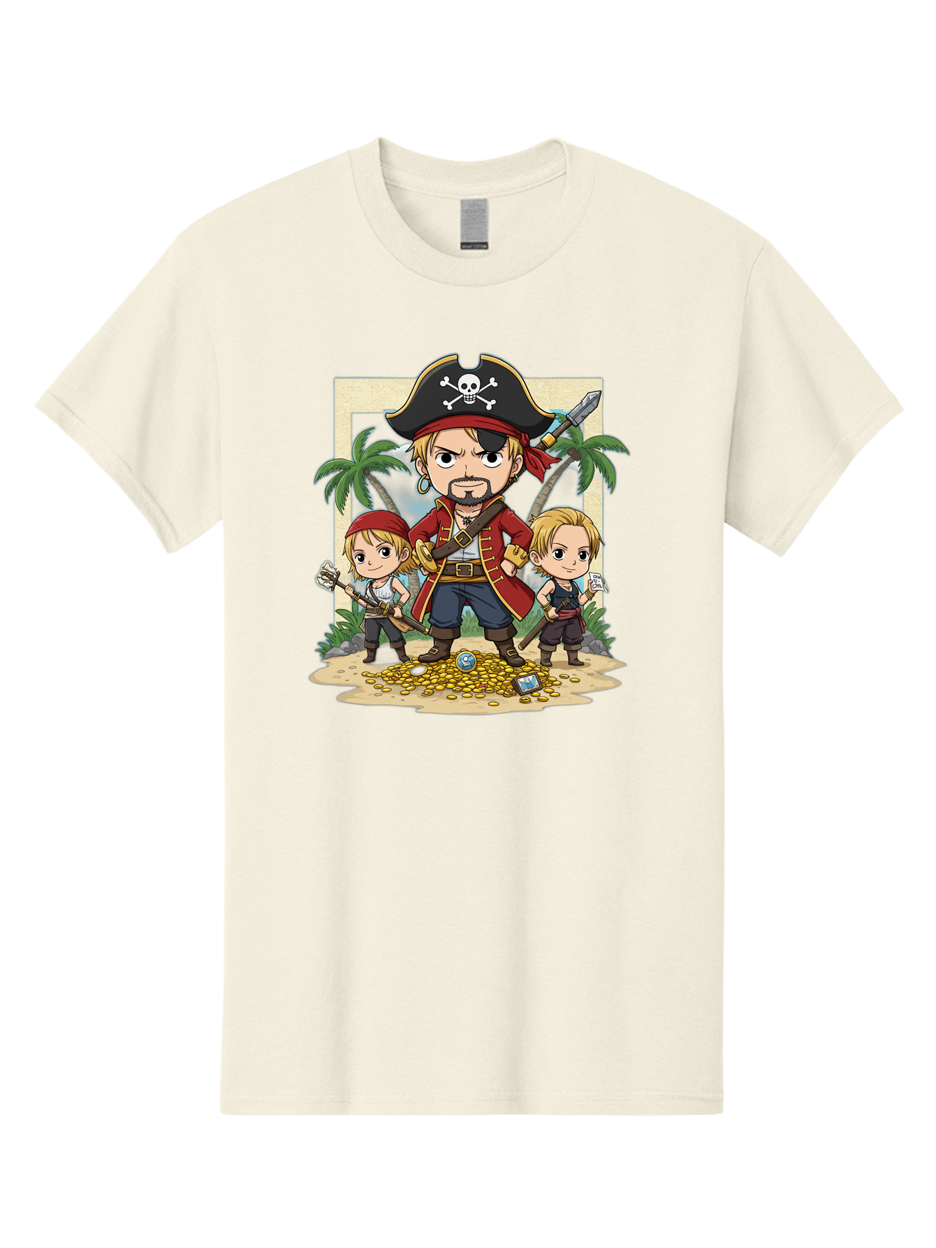 Pirate-And-Children Men'S Graphic Tee, 100% Cotton, Comfortable Casual Summer Wear, Machine Washable, Cartoon Pirate, Pirate Crew, Pirate Adventure, Swashbuckling, Treasure Hunt, Pirate Life, Pirate Kids, Pirate Art, Kids Illustration, Bac256